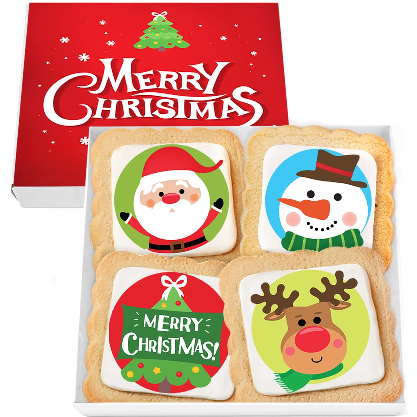 Christmas Cookies Gift Baskets Box for Men Women Kids | Holiday Cookie Treats decorated | Individually Wrapped Sugar | Nut Free | 4 Pack