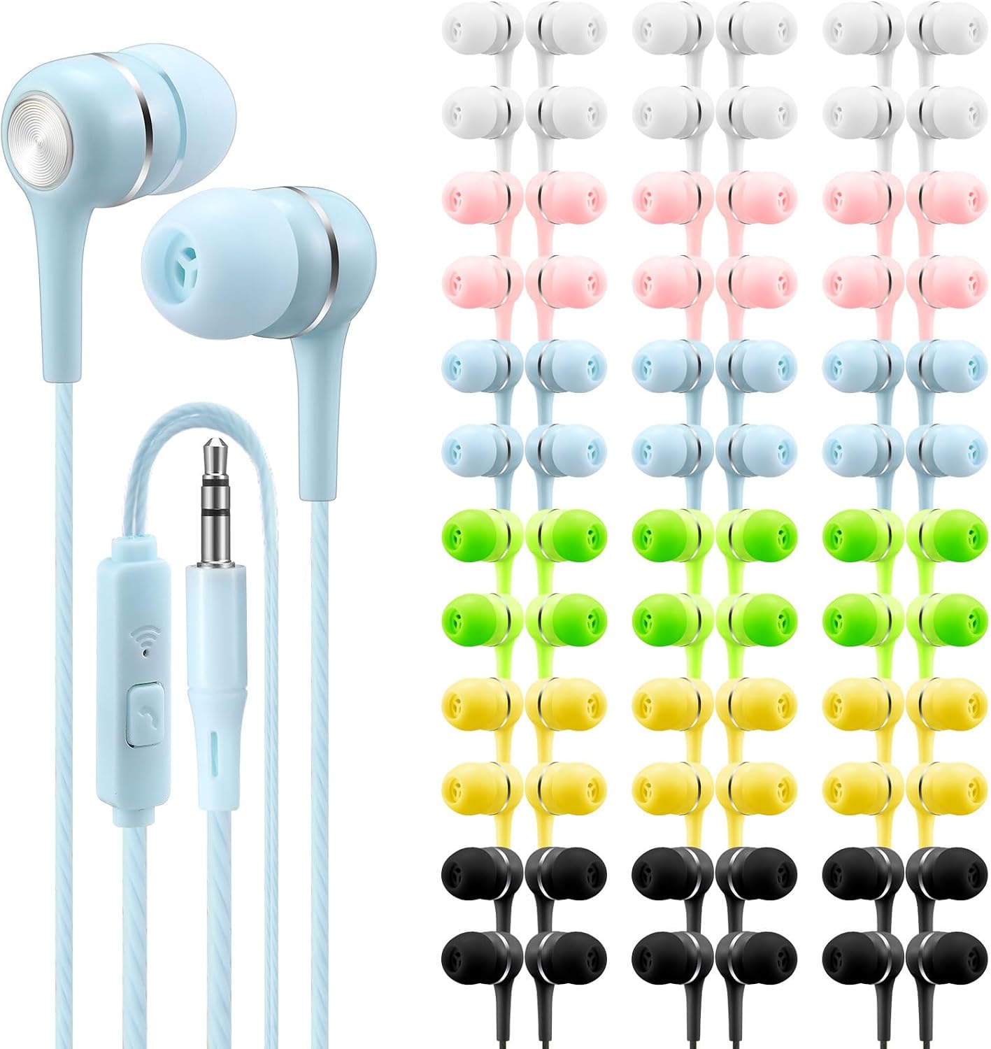 36 Pack Wired Earbuds Bulk School Earbuds with Microphone for Students, 3.5mm Classroom Headphones Compatible with Laptop PC, 6 Mix Colors Earphones for Online Testing, Libraries, Museums