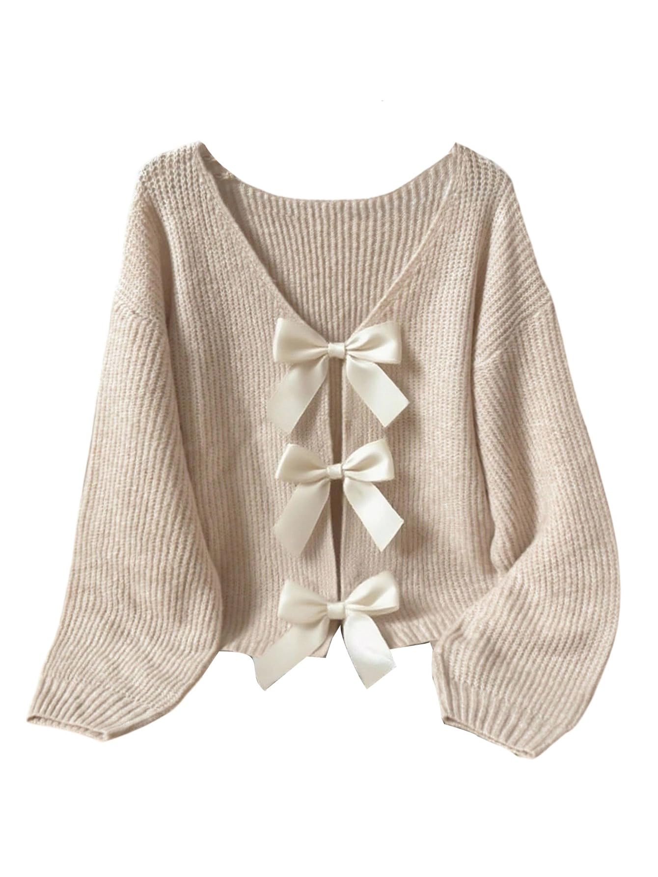 Verdusa Womens Coquette Bow Sweater Slit Pullover Knit Tops Early Fall Fashion