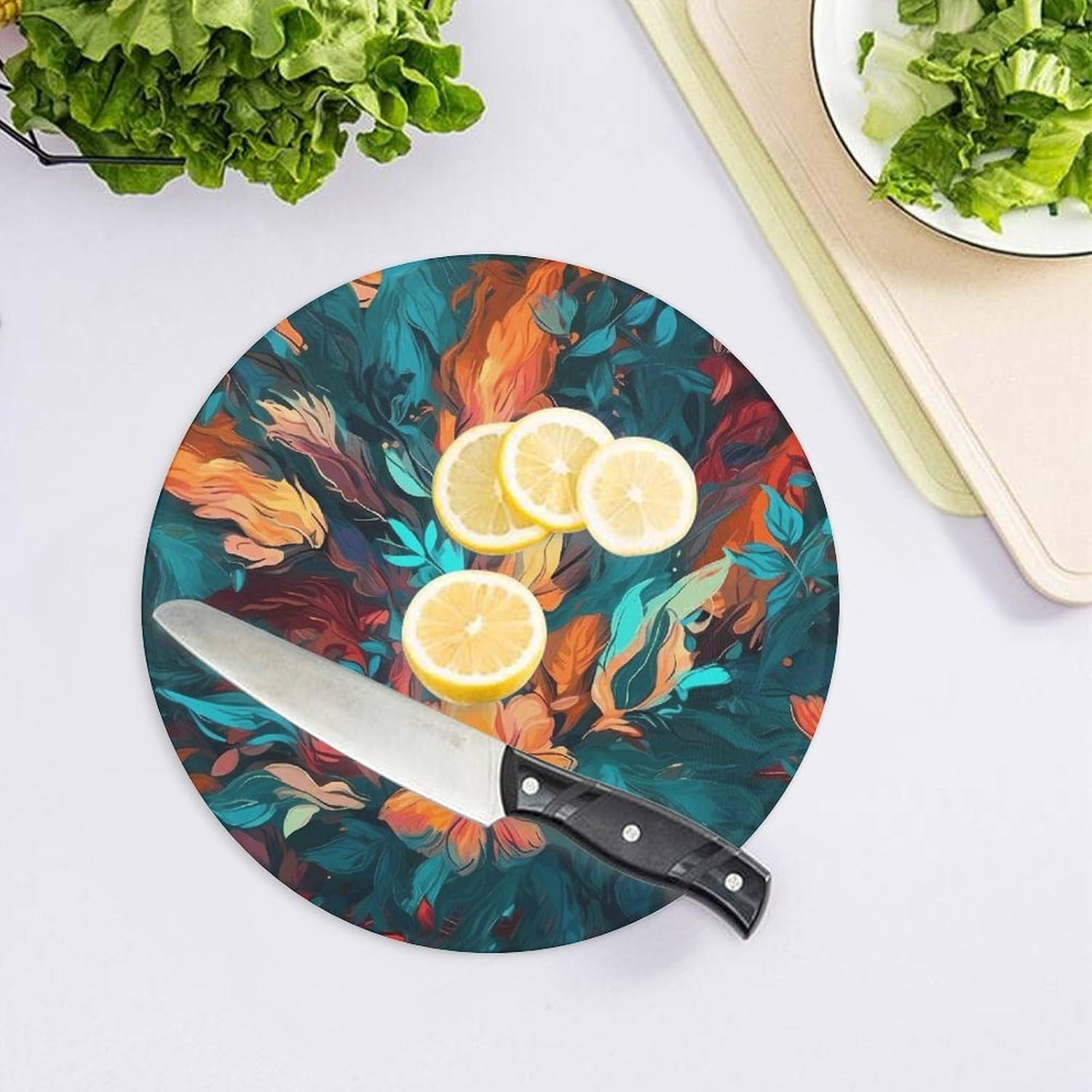 Floral Background Round Tempered Glass Cutting Board image 4