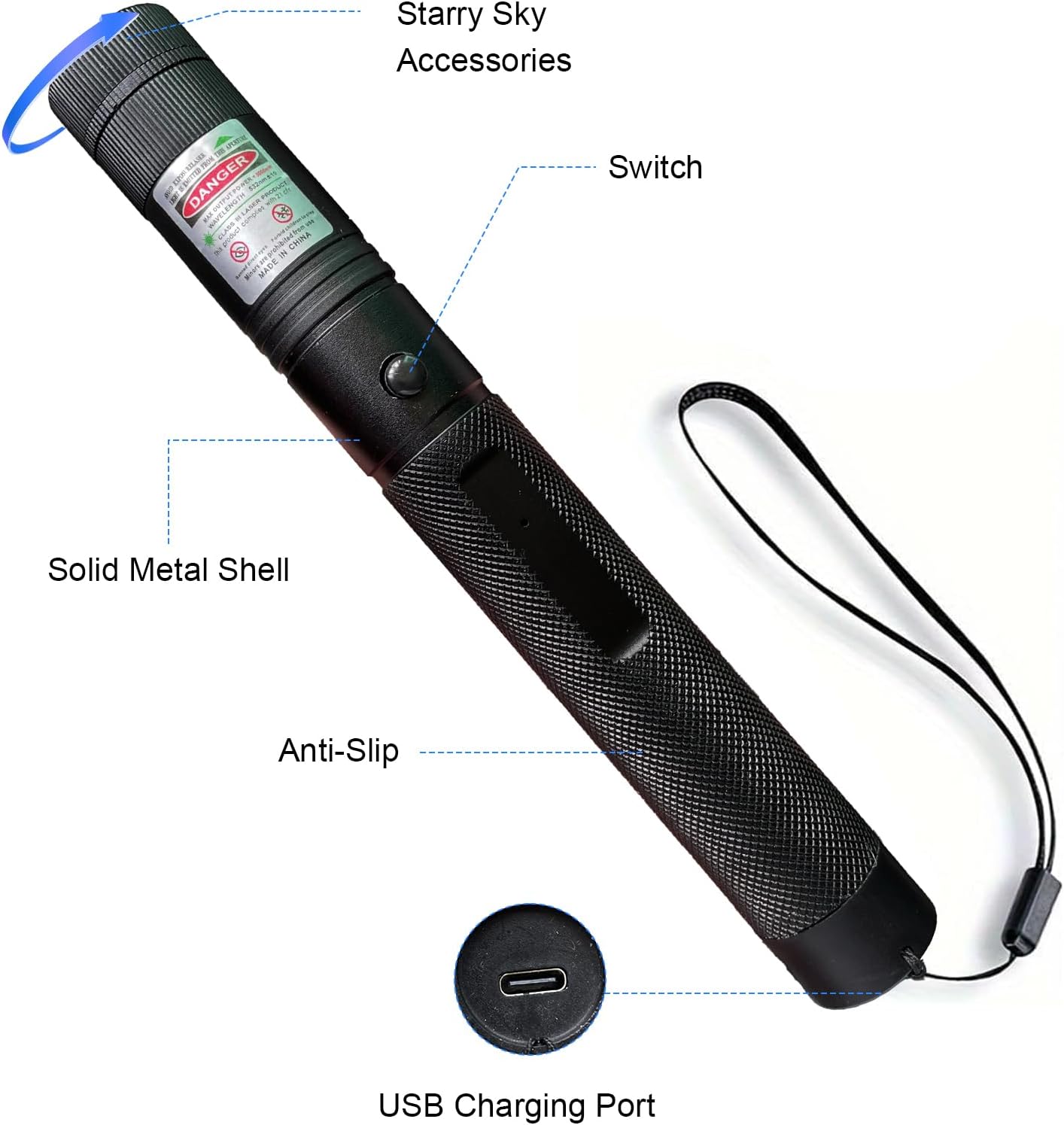 Green LED Flashlight for Astronomy/Outdoor/Office Presentation/TV/LED/LCD Screen Stargazing Type-C Charging