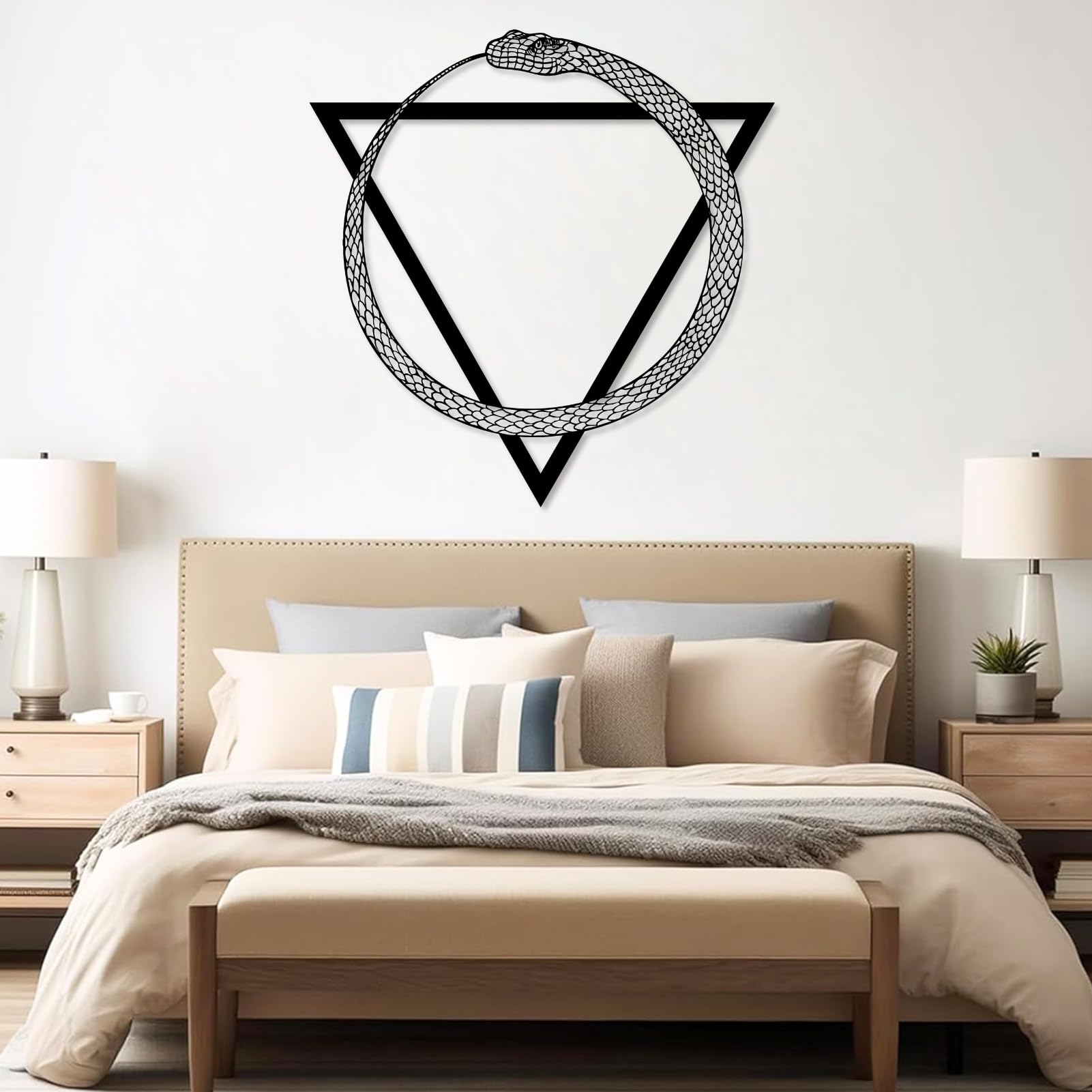 Sculpture égyptienne en métal Ouroboros 60x62cm noir pour salon