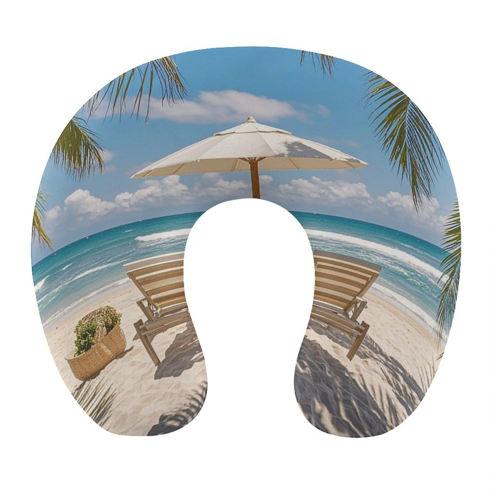 VstaDank Ocean Beach Theme Neck Pillow Soft Comfortable Travel U Shaped Pillows Portable Pillows for Shoulder Memory Foam Head Support Pillow for Airplane Car Home Office