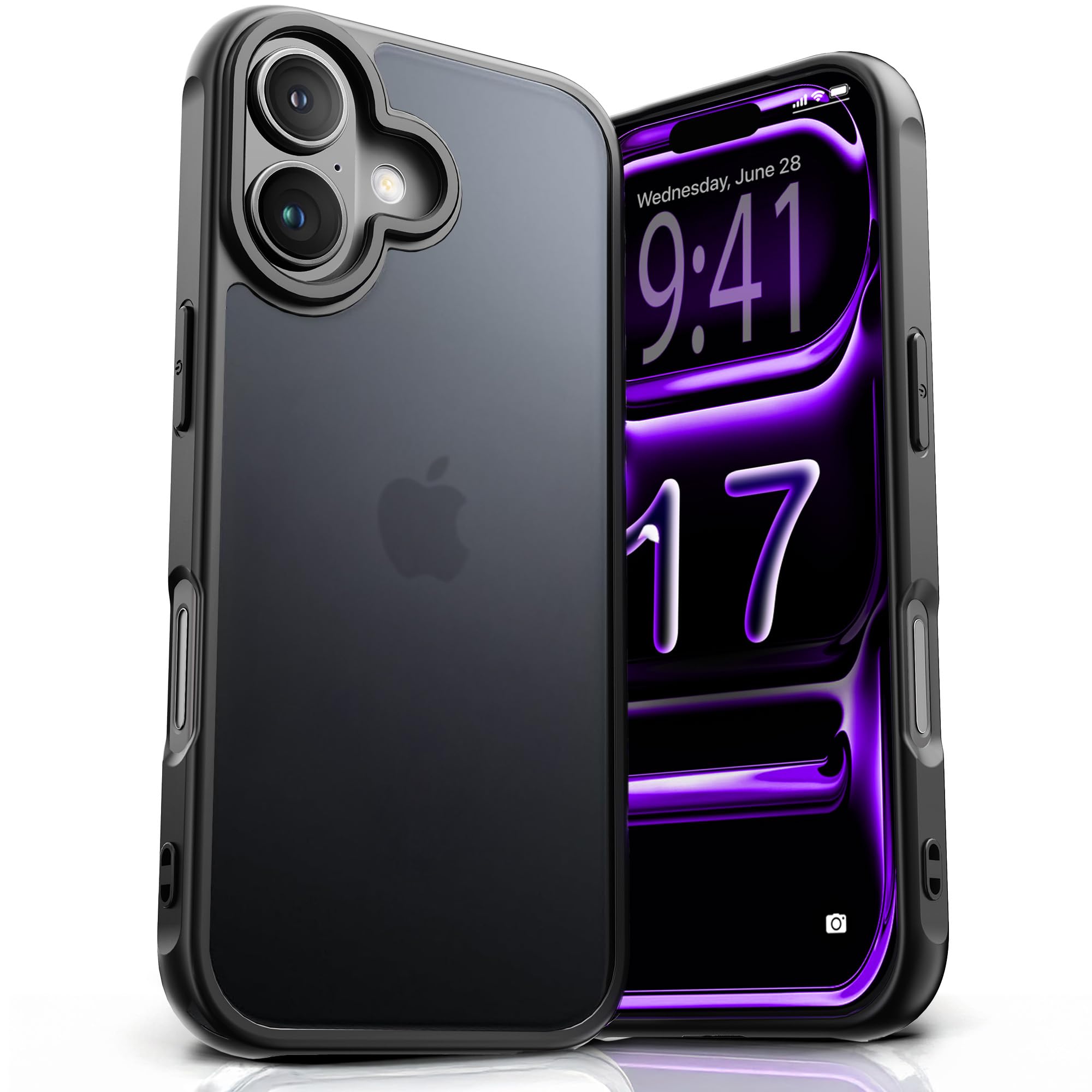 ORRO NoirGuard Matte Translucent Case for iPhone 17, Black Trim, Shockproof Corners, Raised Bezels
