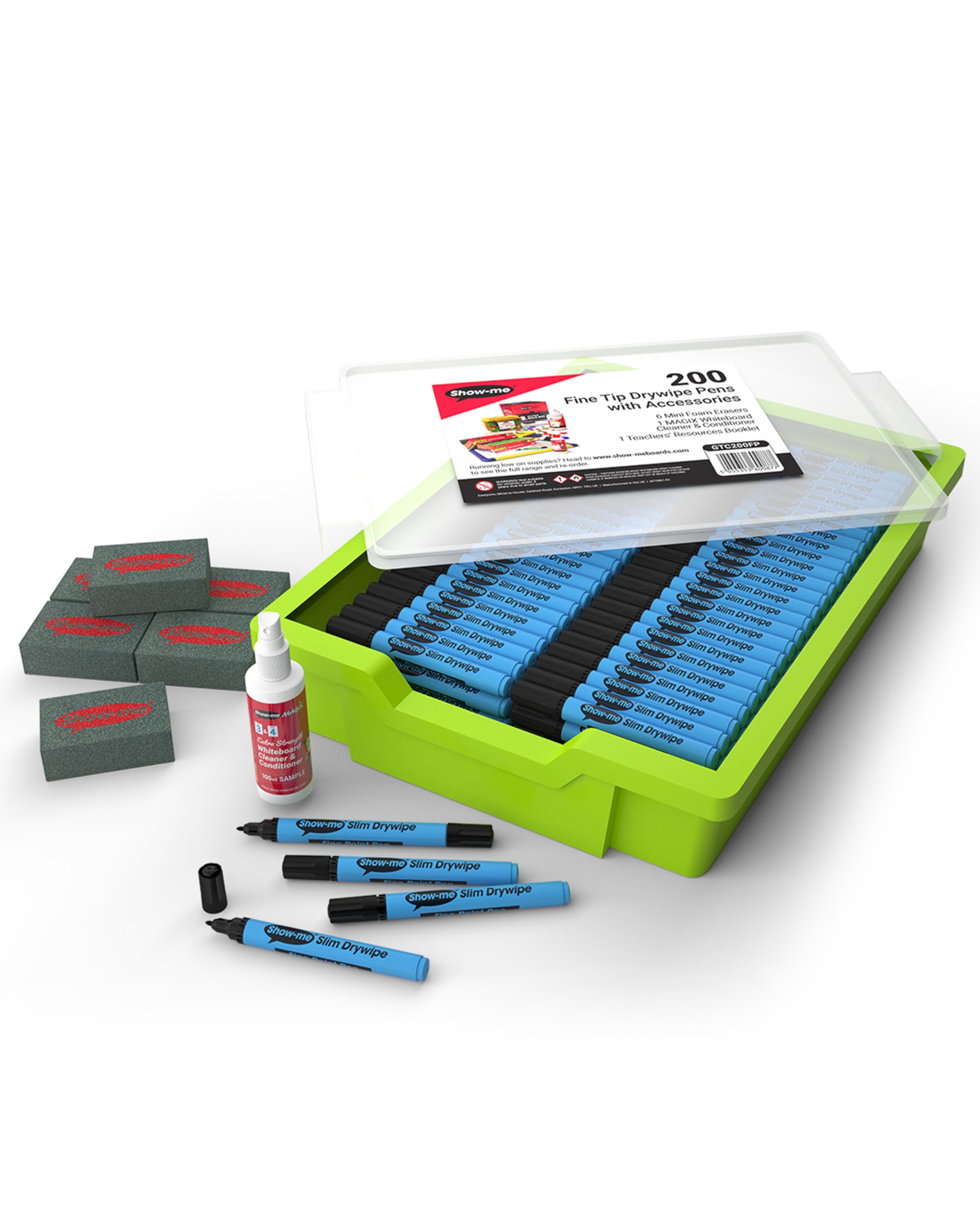 Show-me Black Fine Tip Drywipe Pens - Pack of 200 in a Classroom Tray