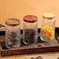 Vista 5 de Vintage Glass Storage Jar, 34 FL OZ Glass Food Storage Containers with Bamboo Lid, Airtight Cookie Jar Candy Jar for Kitchen Counter, Pantry