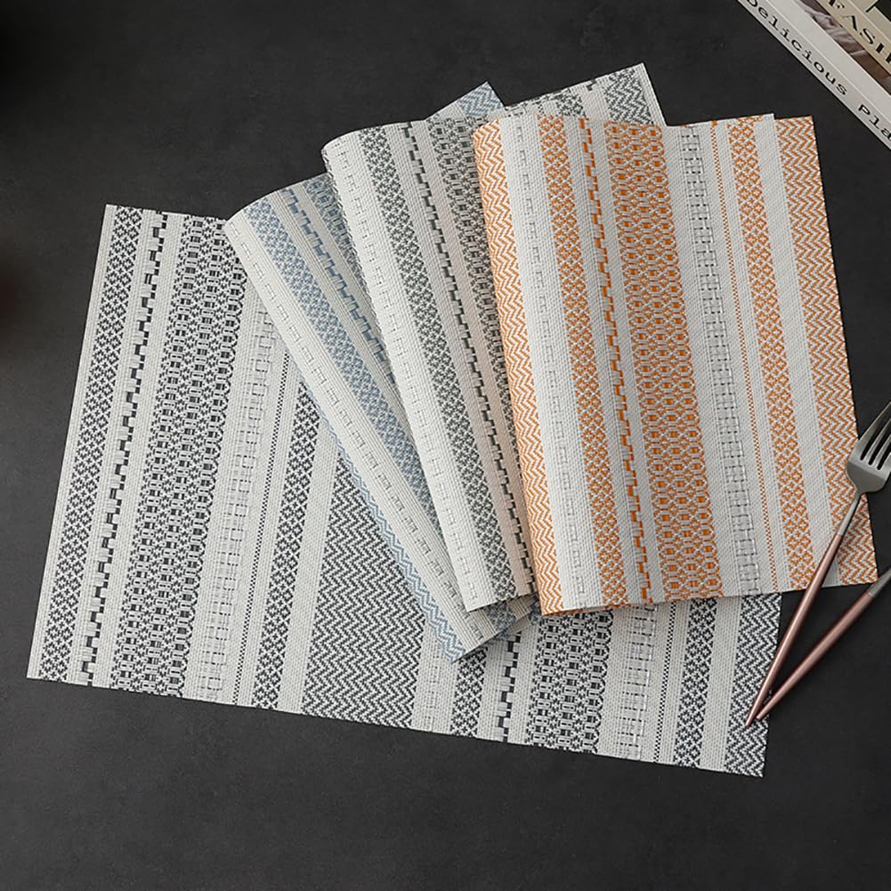 Bohemian Line PVC Placemat Rectangular Placemat - 45x30cm (17,7x11,8 Pouces) Tates De Table À Manger Imperméables, Décor De Motif Géométrique Mat À Thé De Café,Orange,8pcs