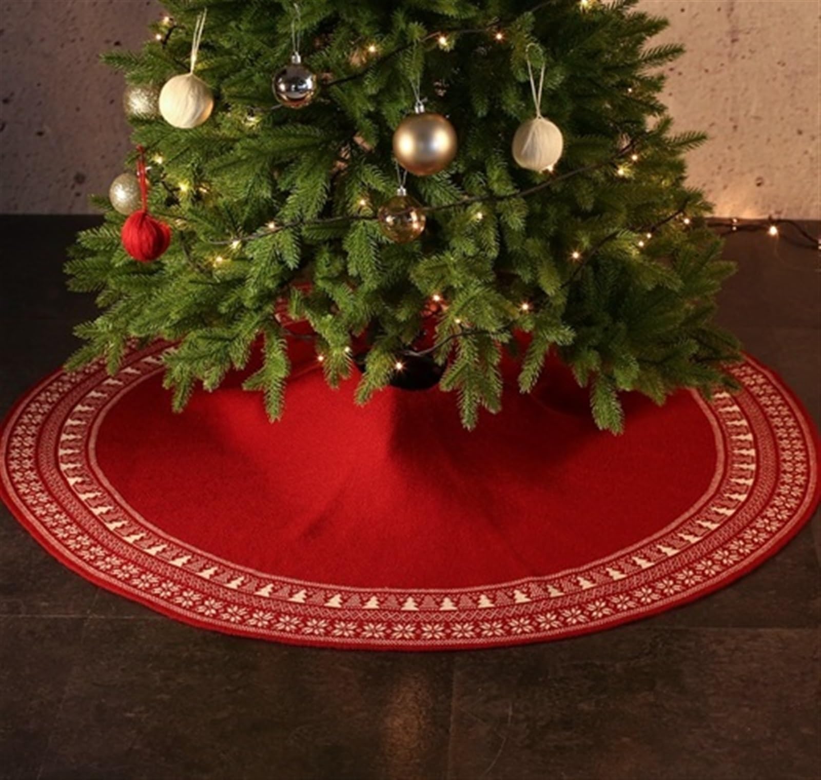 Weihnachtsbaum Rock 48 Zoll Weihnachtsbaumrock Stricken Baumrock Rustikale Weihnachts-Ferienhaus-Dekoration Tannenbaum Decke Weihnachtsdeko(Rood)