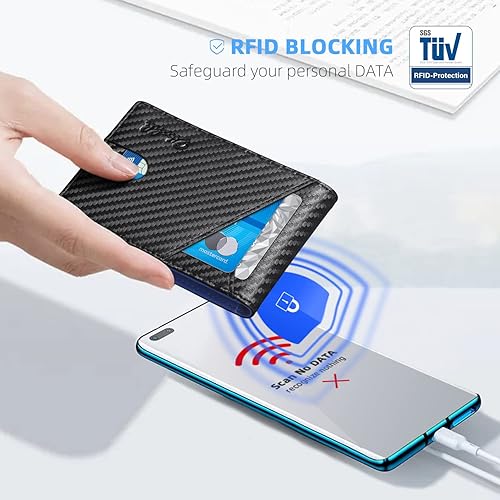 Miniatura 4 de Zitahli - Billeteras delgadas RFID para hombres billetera de cuero flexible con clip de dinero cartera minimalista con bolsillo frontal para hombre