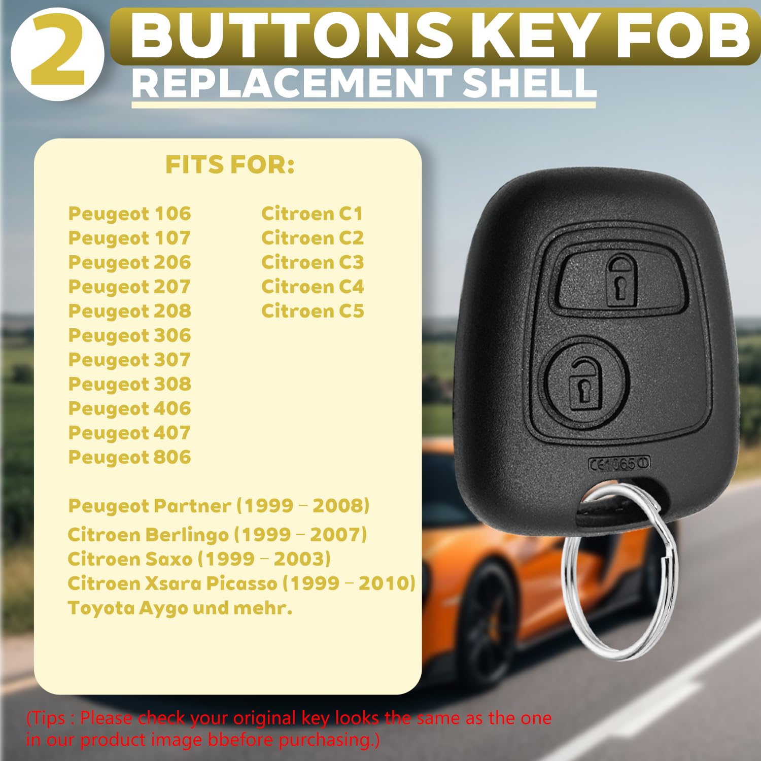 Custodia Chiave Auto Compatibile Peugeot 106 107 206 207 208 306 307 308 406 407 C1 C2 C3 C4 C5 Picasso Berlingo Saxo Xsara Toyota Aygo 2 Tasti Telecomando
