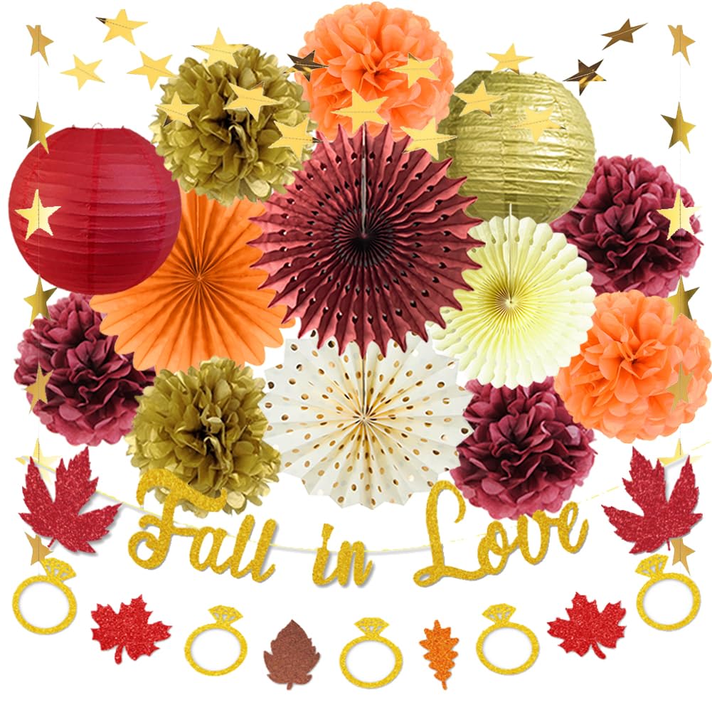 Autumn Party Decorations Burgundy Orange Autumn Birthday Decorations Autumn Gold Ring Maple Leaves Garland for Autumn Fall Baby Shower Bride To Be Engagement Wedding Party Decor