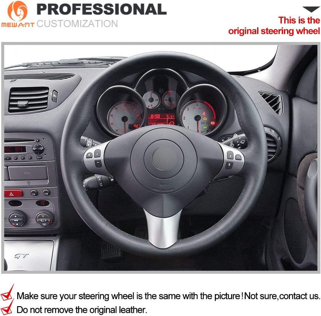 MEWANT Breathable Hand-Sewn Customized Car Steering Wheel Cover for Alfa Romeo 147 2000-2010 / GT 2004-2010 Steering Wheel Accessories for Alfa Romeo 147