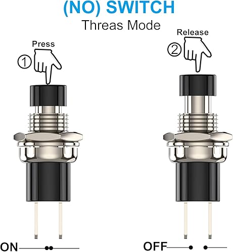 Miniatura 2 de DIYhz Interruptor de botón momentáneo, 1A 250VAC SPST Mini interruptores de botón normalmente abiertos (NO) tapa negra - 10 piezas