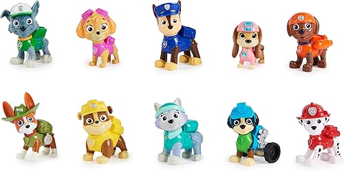 Paw Patrol, 10 aniversario, todas las patas en cubierta de juguete paquete de regalo con 10 figuras de acción coleccionables, juguetes para niños a