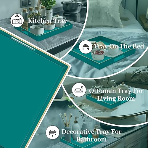 Miniatura 63 de MAONAME Bandeja decorativa, bandeja negra con asas, bandejas de mesa auxiliar, bandejas cuadradas de plástico para otomana, baño, cocina, 13 x 13 x