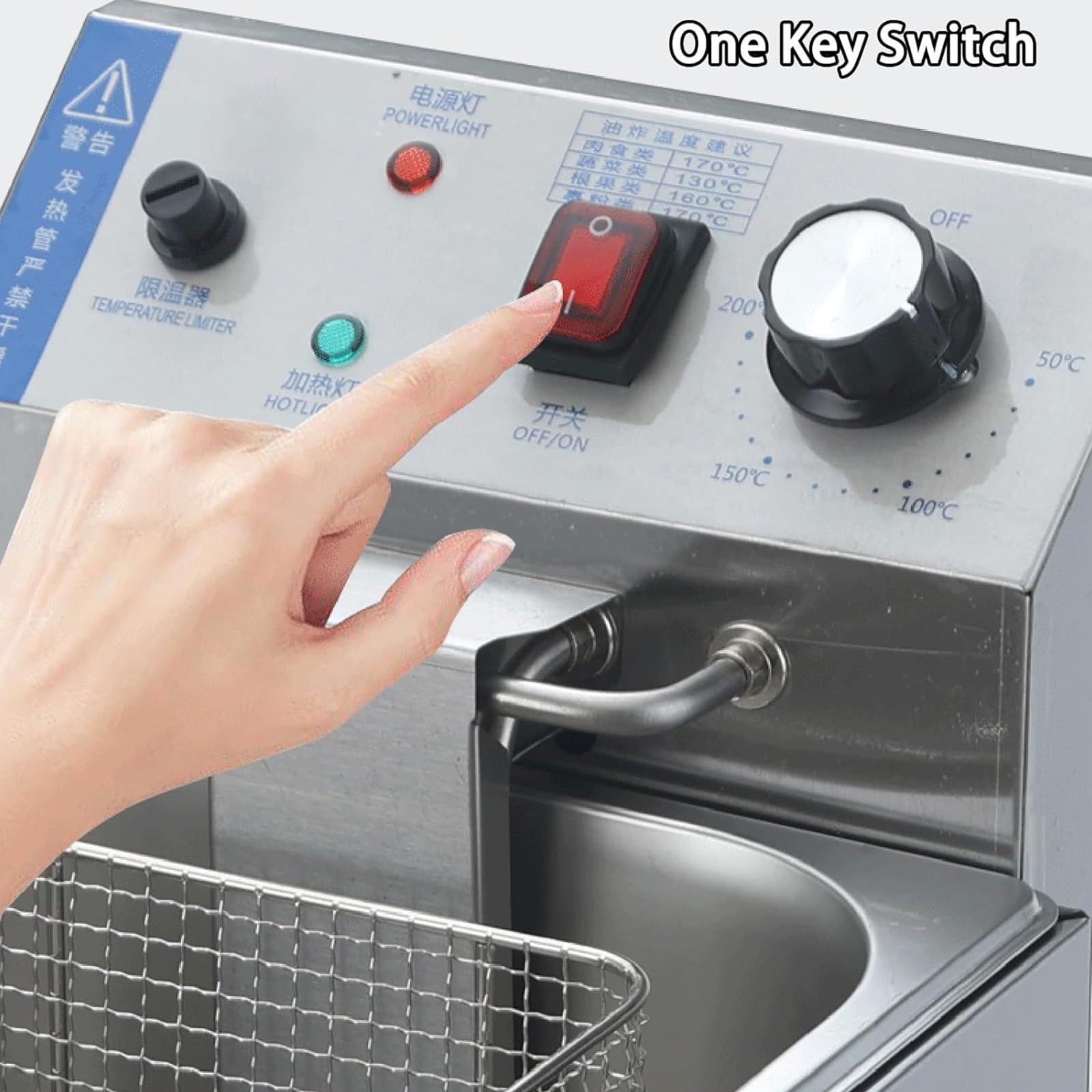Professional Freidora Eléctrica, Acero Inoxidable, 6 litros, Termostato Ajustable, Indicadores Luminosos, Asas Resistentes Al Calor, 2500 W, para Usos Comerciales