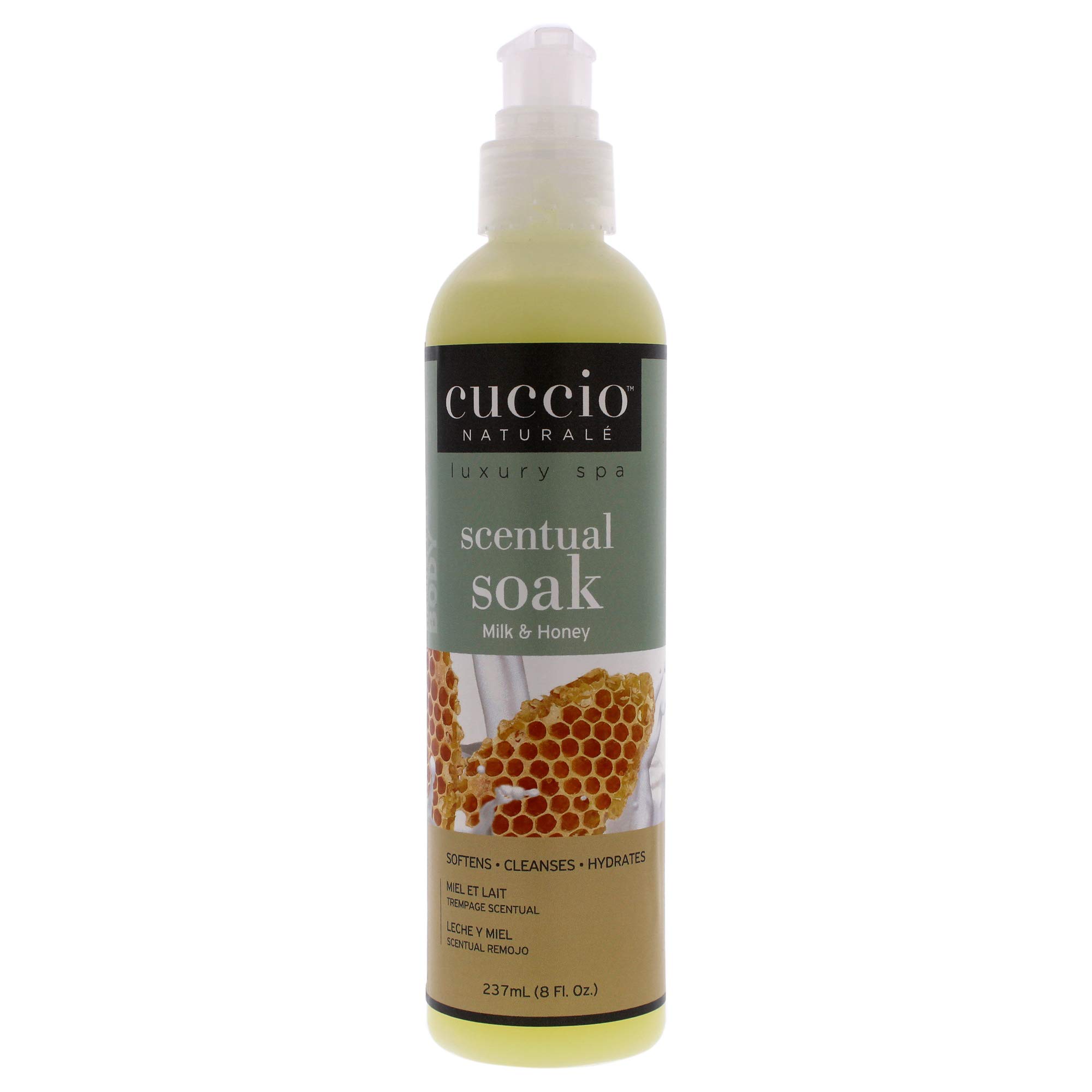 Cuccio NaturaleScentual Soak - Creamy, Liquid Wash For Mani-Pedi - Paraben Free - Softens, Cleanses And Moisturizes Your Skin - Use On Hands, Body And Feet - Milk And Honey - 237 ML