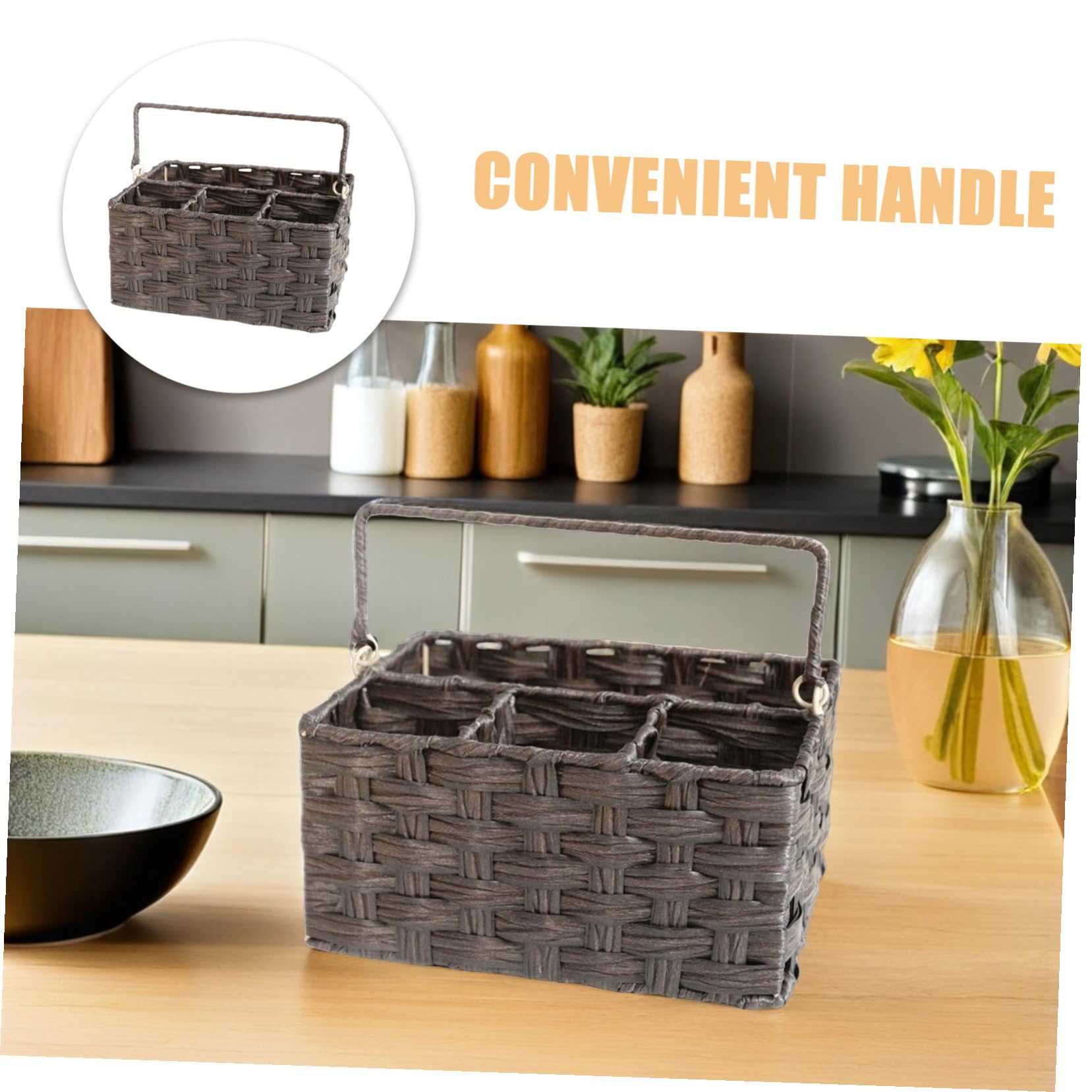 Cabilock Cesta De Mimbre De Plástico Utensilios Cocina Gadgets Cocina Canasta Cestos Almacenaje Soporte para Utensilios De Soporte De Cubiertos PP Coffee