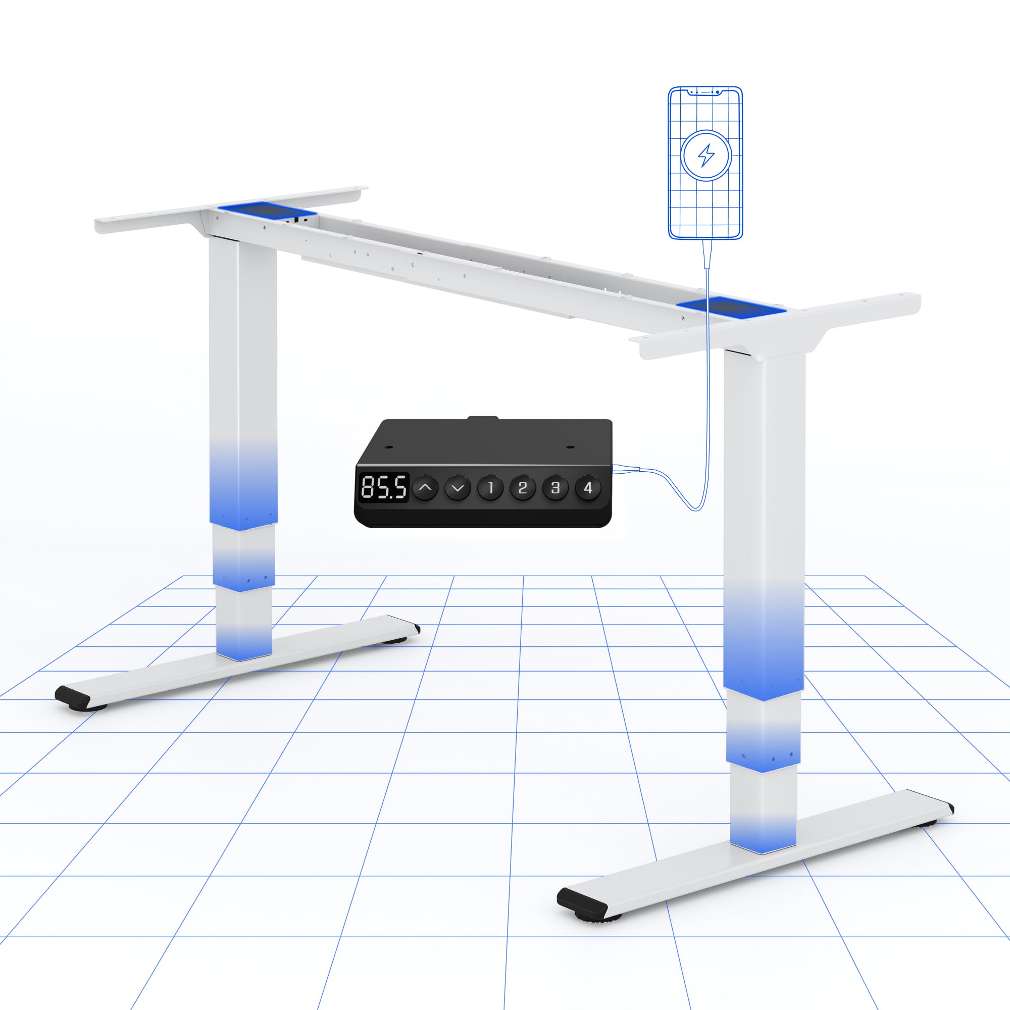 FLEXISPOT Elektrisch Höhenverstellbares Schreibtischgestell mit Dual-Motor & 3-stufigen Säulen, Sitz-Steh-Tisch Rahmen für Homeoffice & Büro