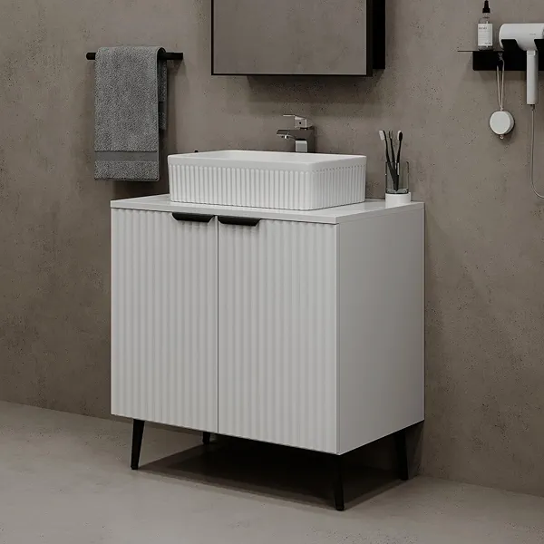 Chyanmoo 30" White Modern Bathroom Vanity with Counter Top Sink Combo, Bathroom Storage Cabinet with 2 Soft Closing Doors, Freestanding Cabinet with Metal Handles (White with Sink, 30")