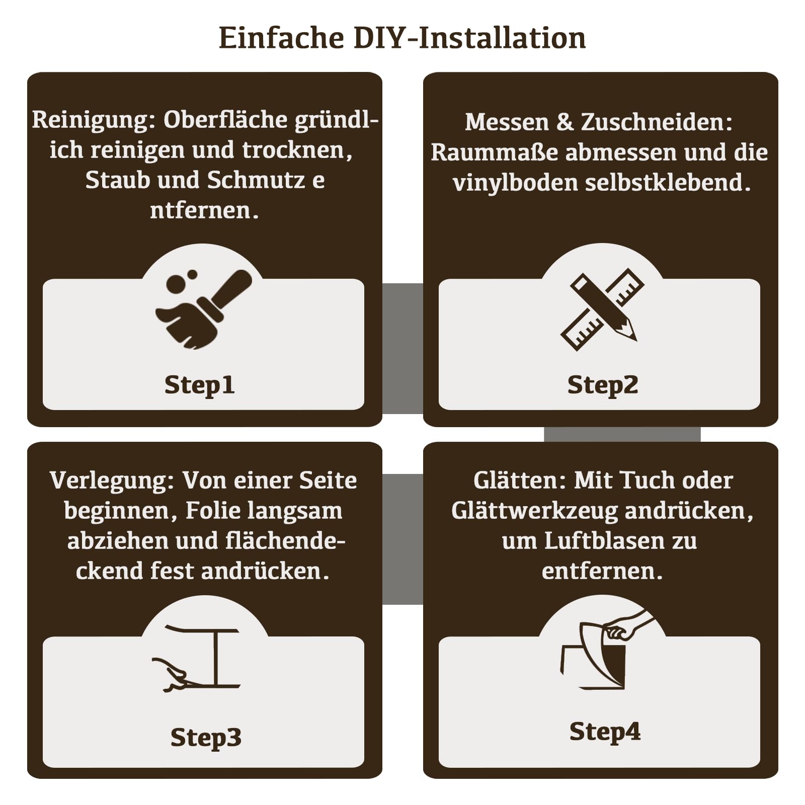 Vinylboden Selbstklebend, PVC Bodenbelag Selbstklebend, Vinyl Holzoptik Bodenaufkleber, Wasserdicht Verschleißfest Meterware für Küche Wohnzimmer Badezimmer Braun 30X300cm