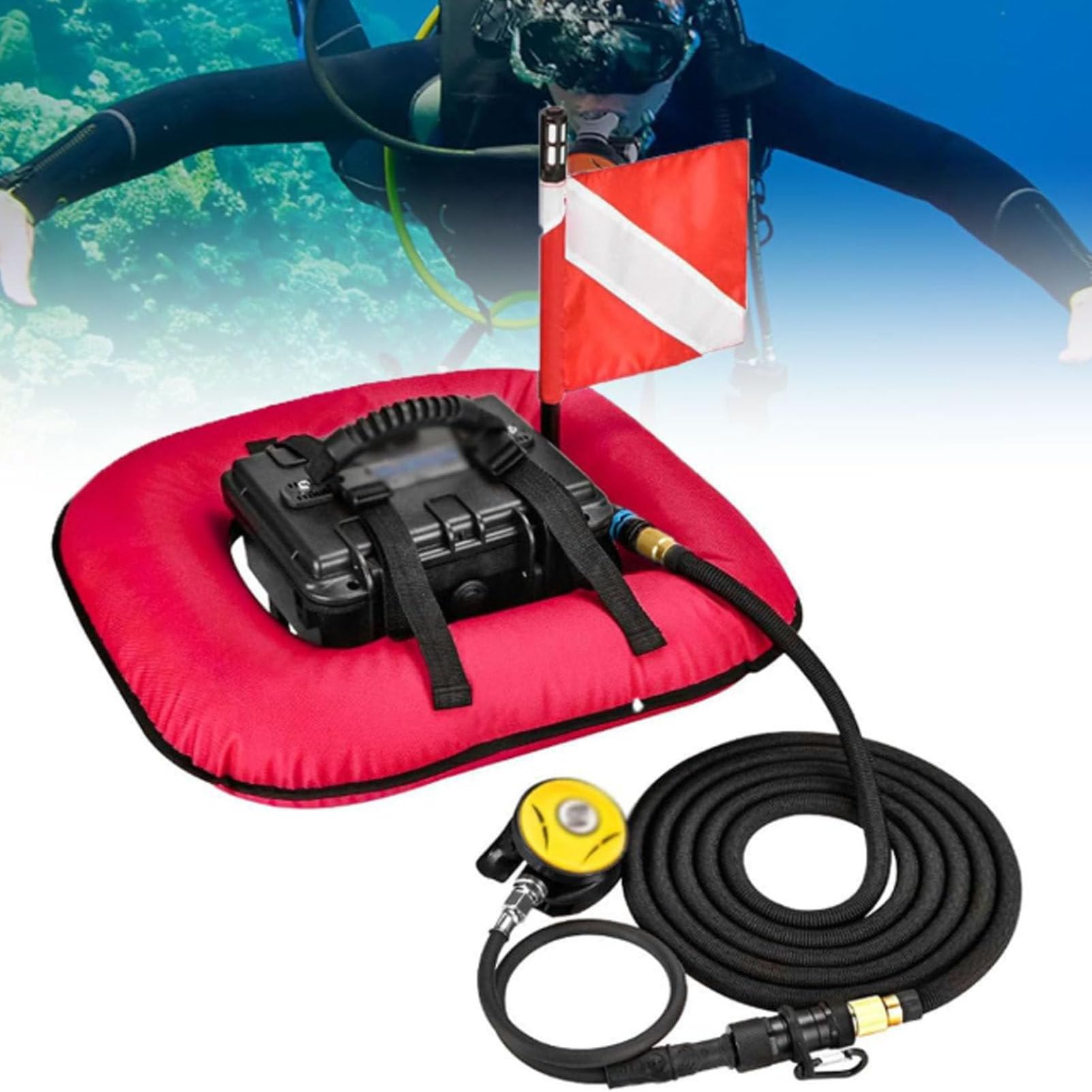 Ventilateur de plongée sous-marine, bouteille de plongée rechargeable avec tuyau détachable et détendeur de plongée, explorez des profondeurs jusqu'à 9 m pour la plongée récréative Red-1Battery