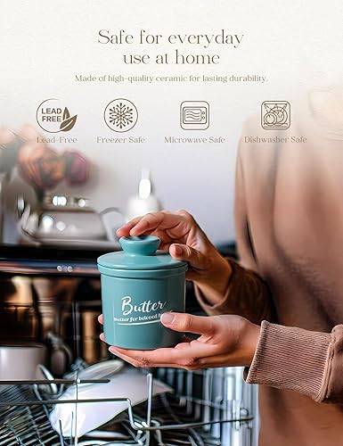 Miniatura 6 de Mantequilla de cerámica con agua para encimera, mantiene la mantequilla suave y fresca durante 2 a 5 semanas, mantequilla con tapa y cuchillo para