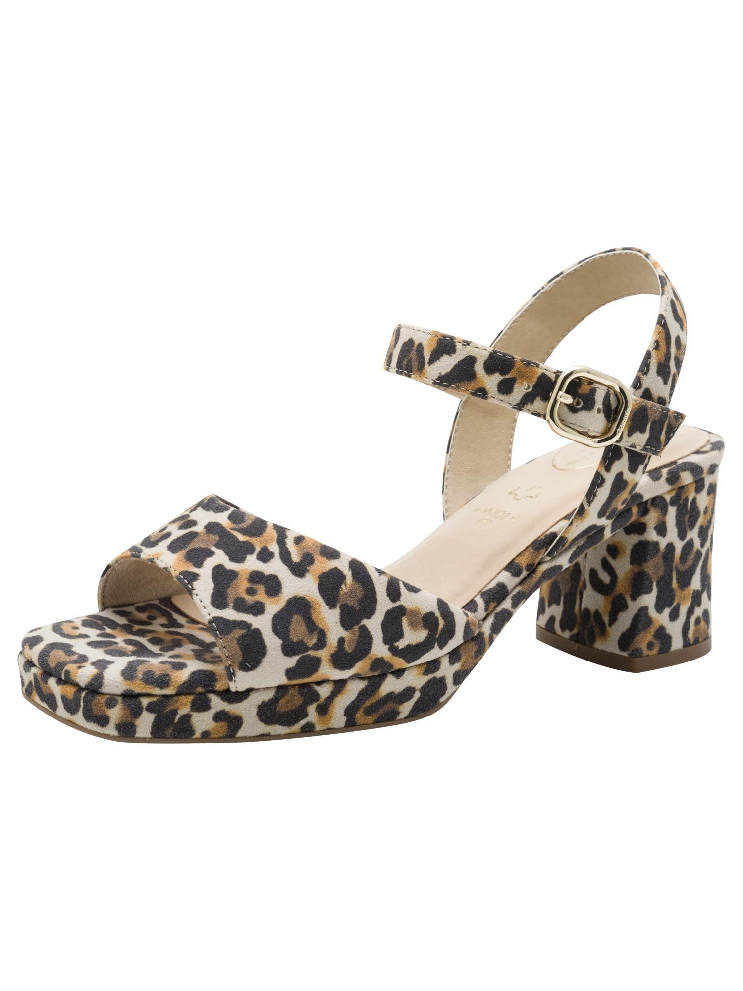 Tamaris Damen Wide Fit Damen Sandalen mit Absatz aus Leder mit verstellbarem Riemen, beige (beige Leo), 40 EU