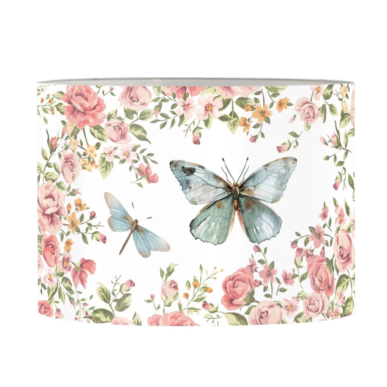 FANCOSAN Floral Butterfly Lampshade Desk Table Lamp Shade Drum Lampshade Floor Light Cover Accessories for Kids Room S — image 1