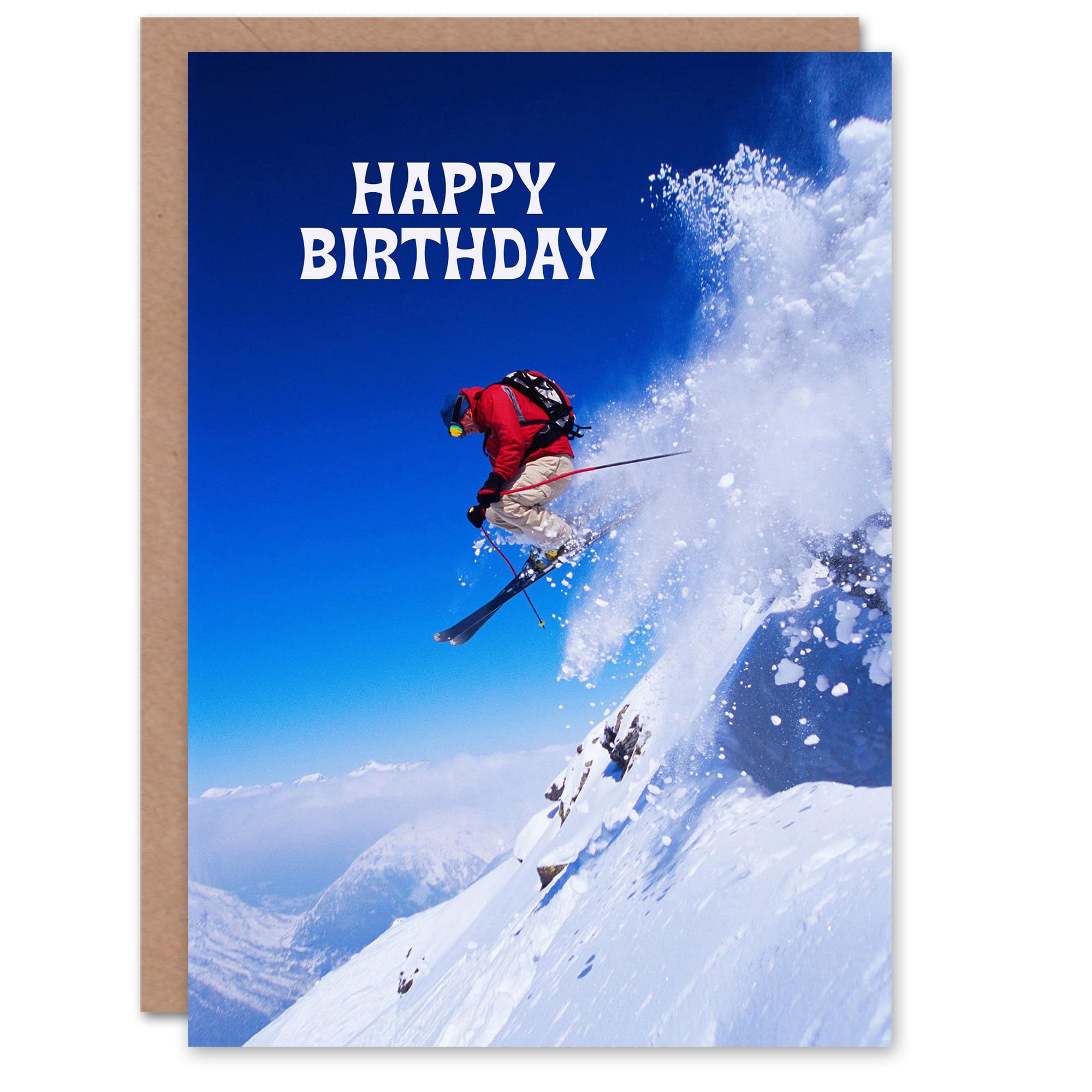 Artery8 Happy Birthday Skier Ski Jump Snow Sport Photo Birthday Card