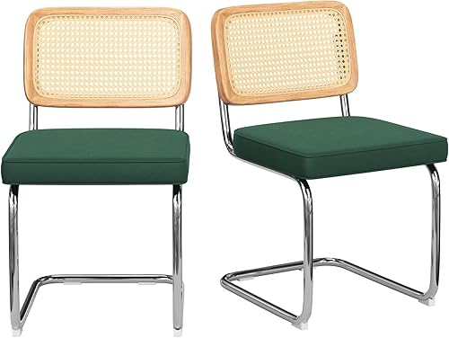 Miniatura 25 de Farini Kitchen Dining Chairs Set of 2,Mid-Century Modern Chair Armless Mesh Backrest Cane Rattan Chairs for Home Dining Room(Black-PU Leather) Negro