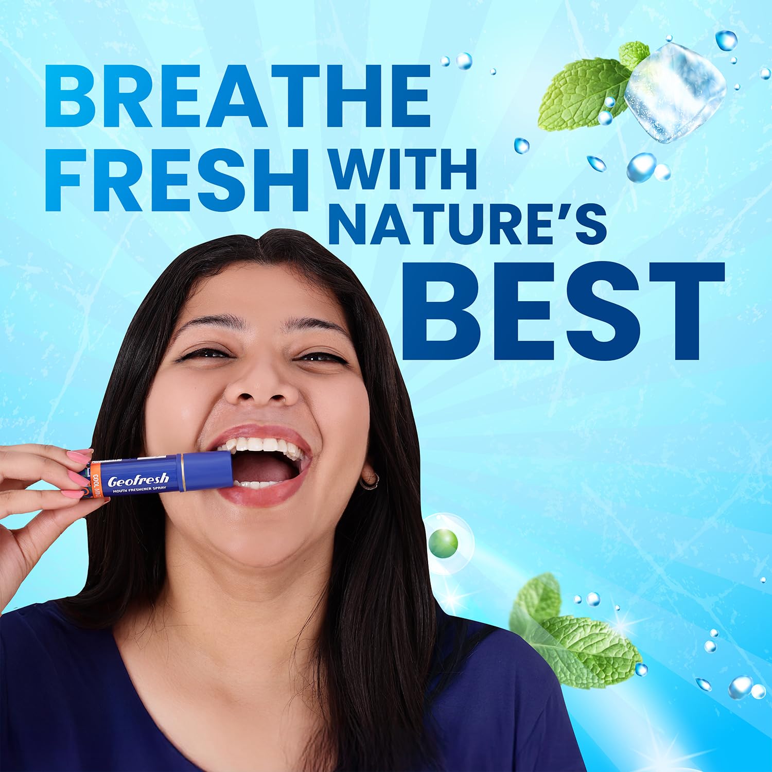 Geofresh Cool Mint Mouth Freshener | Eliminated Bad Breath in Seconds | Power of 150+ Sprays in a Bottle | Fights Odour & Supports Oral Hygiene | Alcohol-Free | Pocket Friendly with Invigorating Freshness Pack of 2 (15g each)