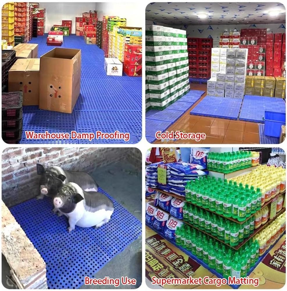Maty do przechowywania palet plastikowych, płytki podłogowe, system drenażowy, garaż, supermarket, piwnica, oddychający grill, półka na artykuły (niebieska, 40x40x5 cm)