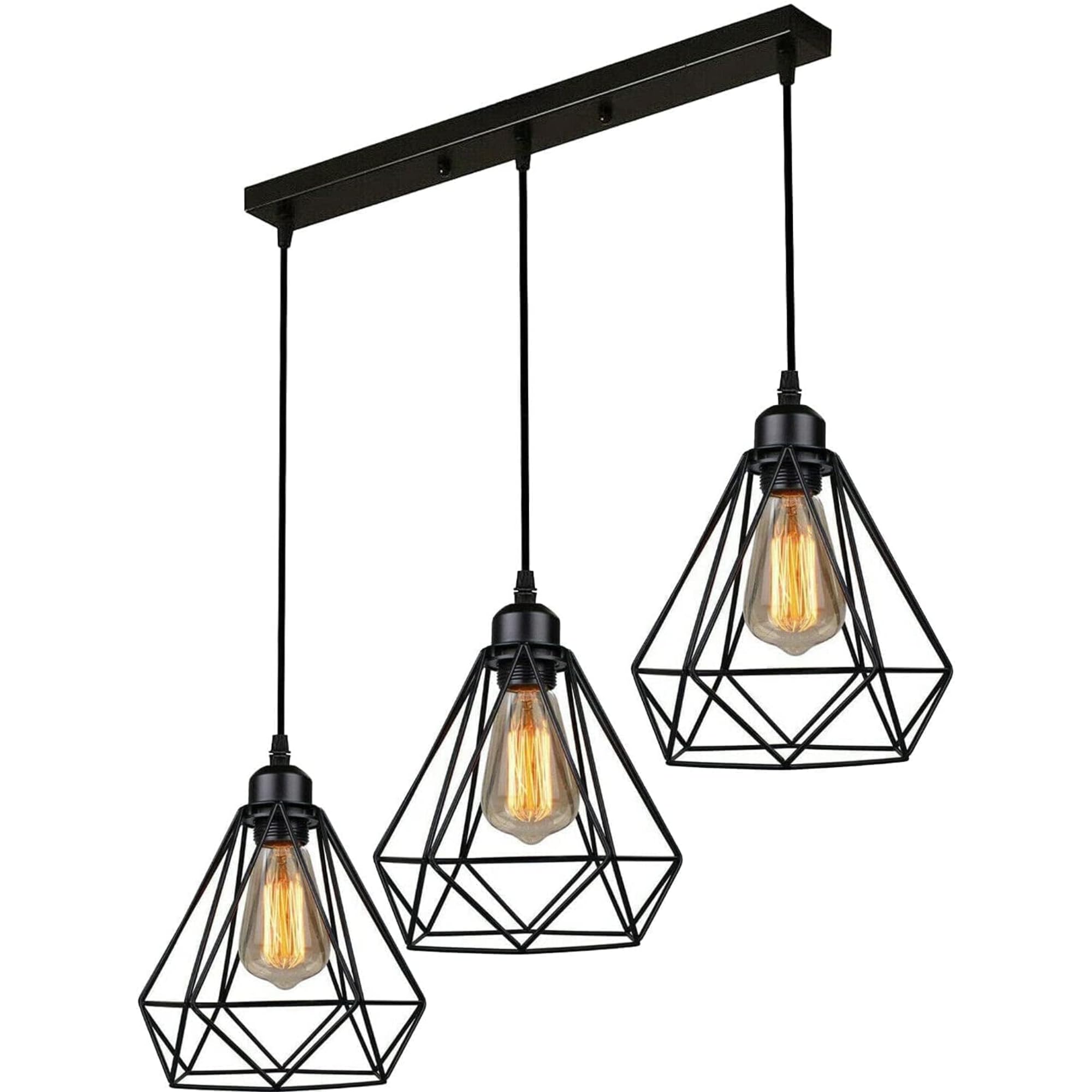 DC VOLTAGE Retro Industrial Ceiling Lights Fitting Metal Wire cage 3 Head Pendant Light Adjustable Rectangle Base Chandeliers E27 Bulb Living Room Hallway Kitchen. (Black 1Pack) — image 1