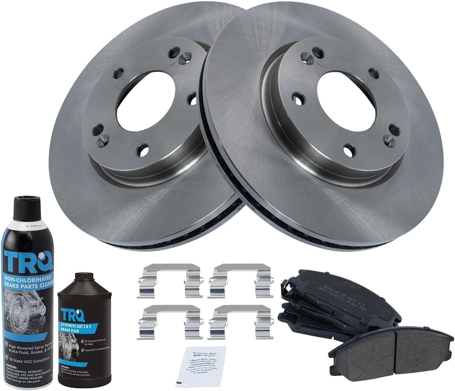 TRQ Front Brake Pad & Rotor Kit Brake Chemical Kit Brake Pads Brake Rotor Semi-Metallic Compatible with 2001-2005 Hyundai Santa Fe