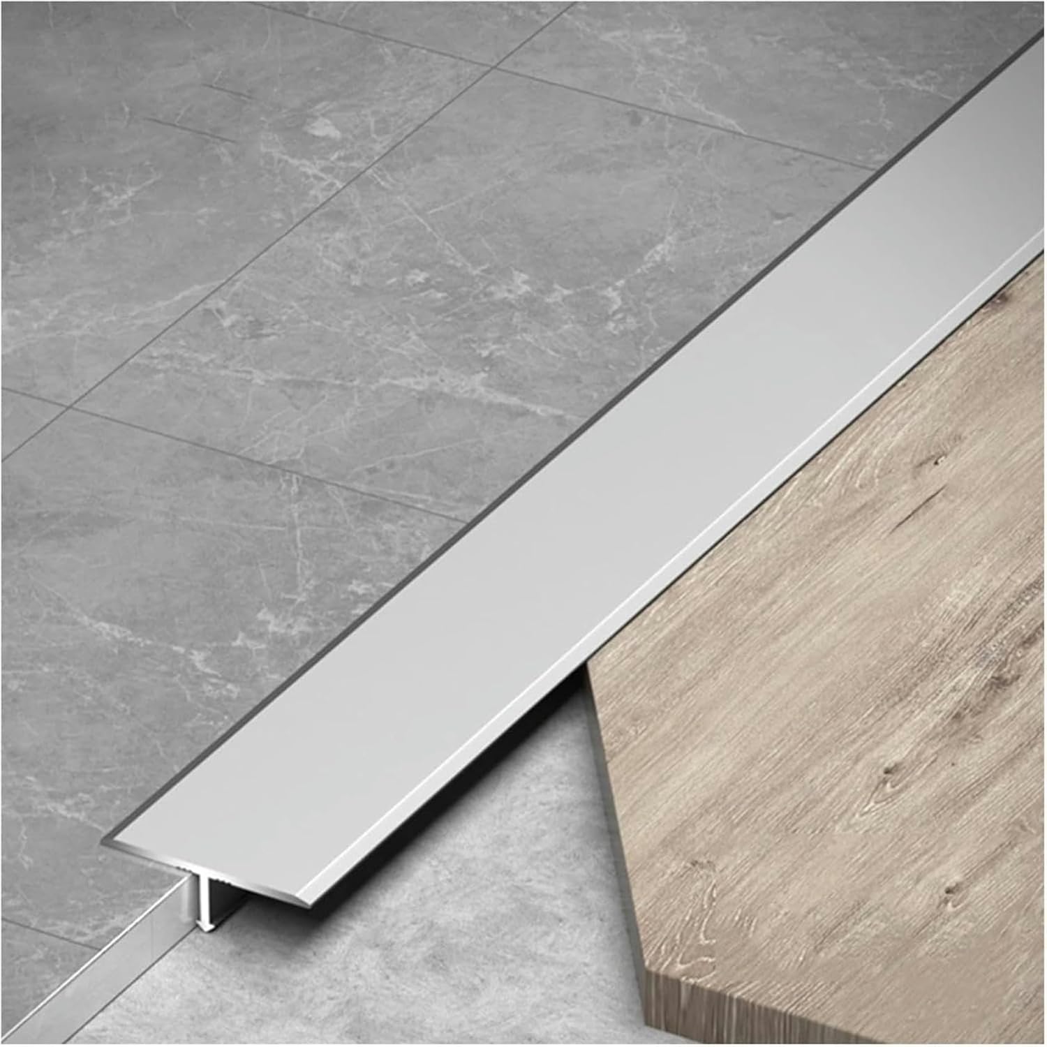 Aluminum T Molding Floor Transition Strip Flat Gap Covering Joining Strips, Heavy Duty Waterproof Threshold Transitions Edge Trim for Wood to Tile/Tile to Laminate Floor~/