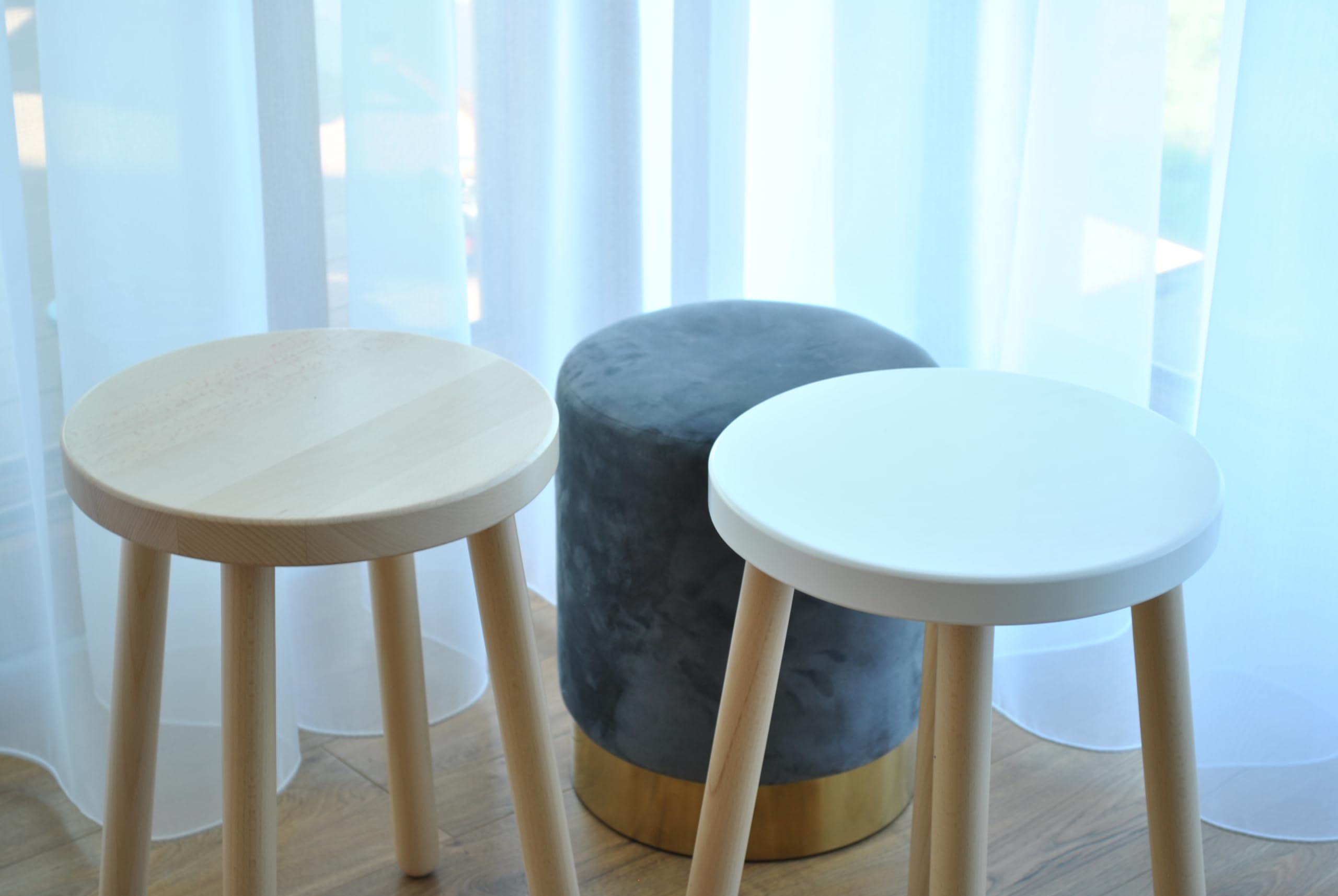 Spec-Wood Tabouret en Bois - Table Basse et Support de Fleurs - Décoration et Support pour Plantes - Rond - Blanc/Hêtre Naturel