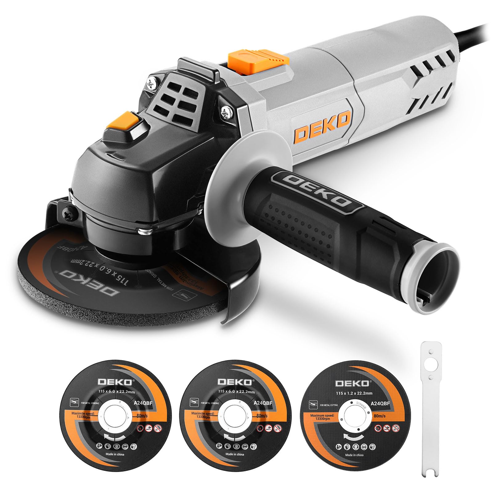 Angle Grinder Power Tool: DEKOPRO 115mm 750W Corded Electric Angle Grinder with 2 Grinding Discs 1 Cutting disc - for Cutting, Polishing and Sanding