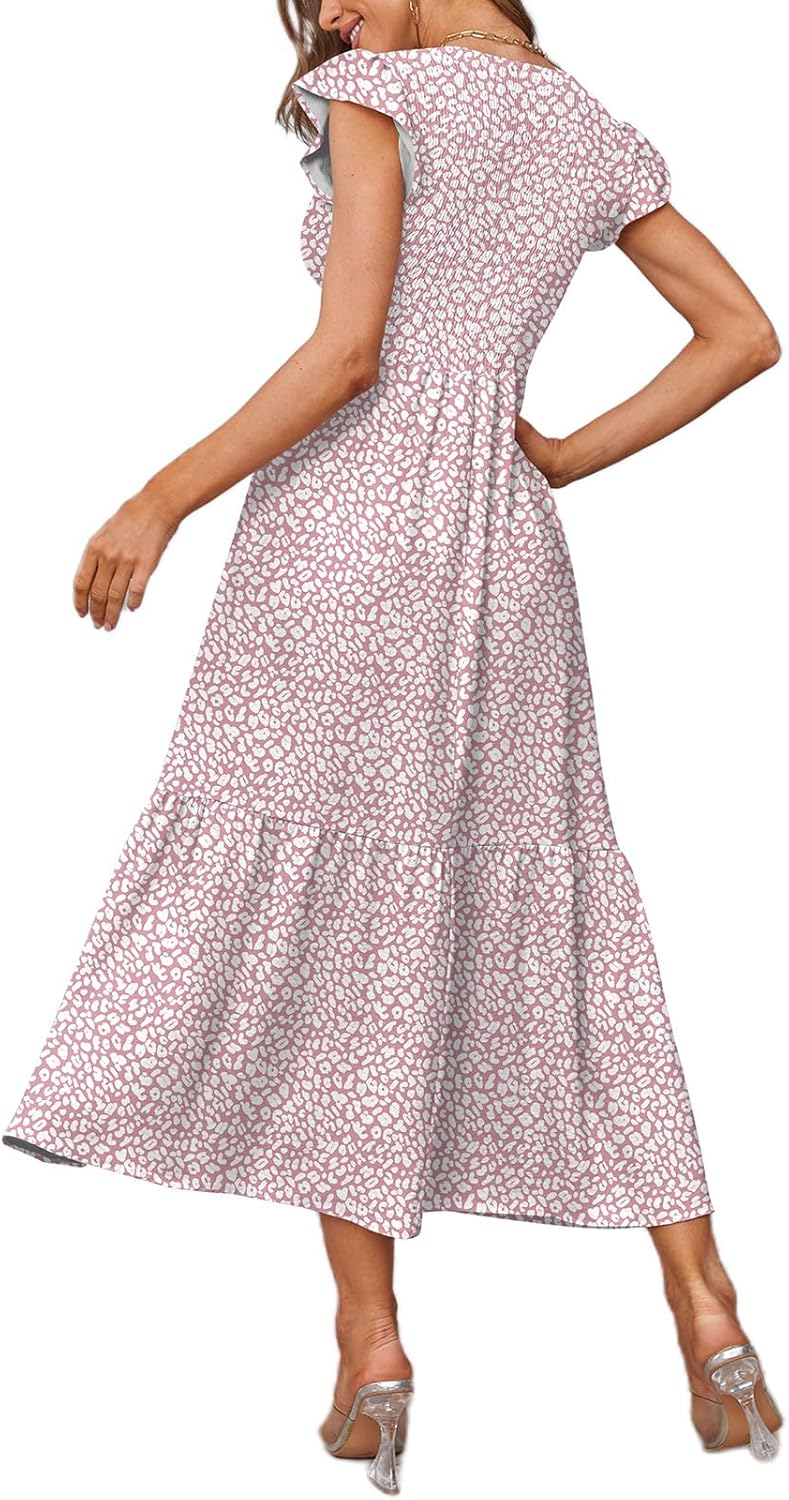 OFEEFAN Women's Casual Maxi Dresses with Pockets Ruffle Sleeve Smocked Dress XS-2XL - Image 4