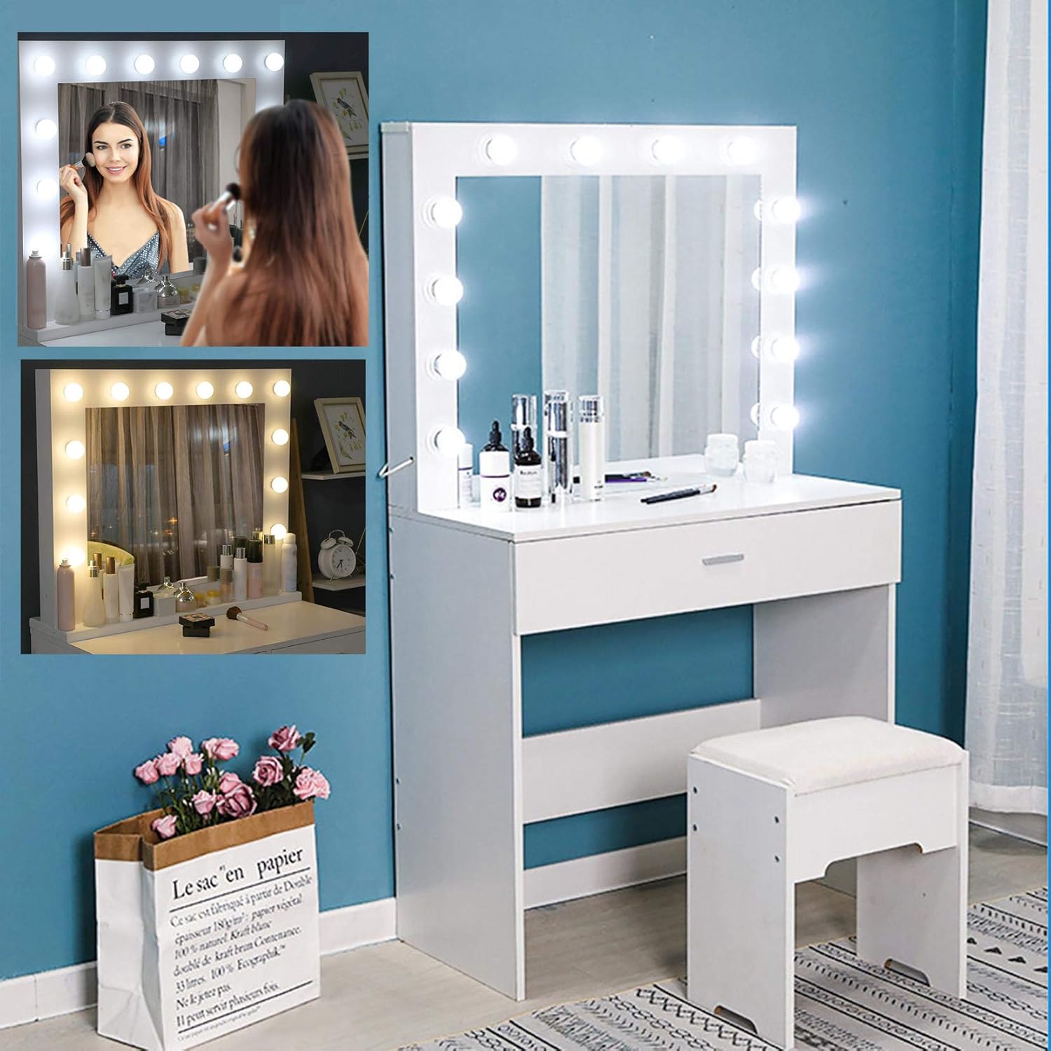 【37 Days Delivery】Vanity Set with Lighted Mirror, Makeup