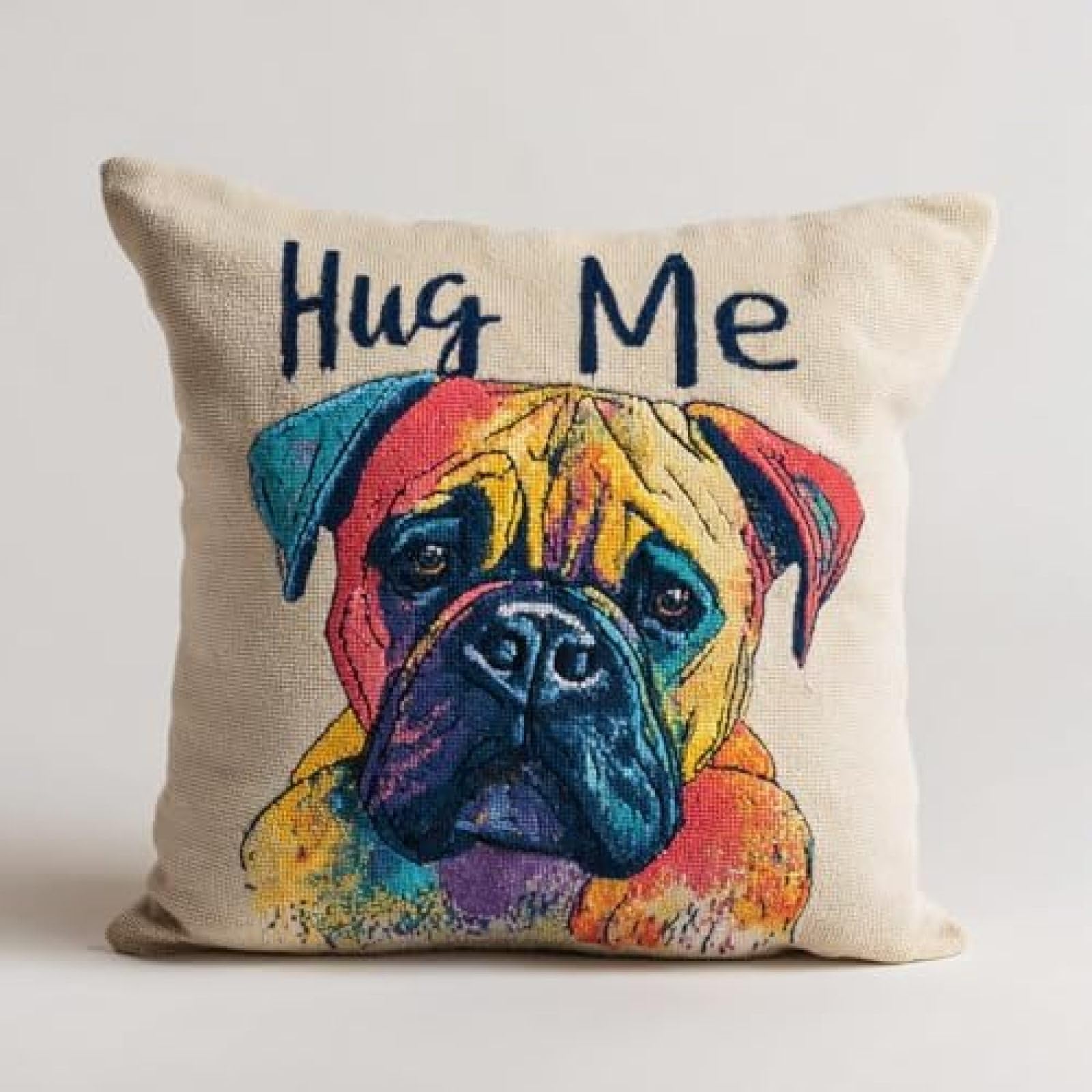 kitphoenix Latch Hook Cushion Kit for Adults,Cane Corso Dog and Text Hug Me,Beginner Friendly DIY Craft Set with Pre-Cut Yarn,Hook and Printed Canvas,43x43 cm Cushion Cover
