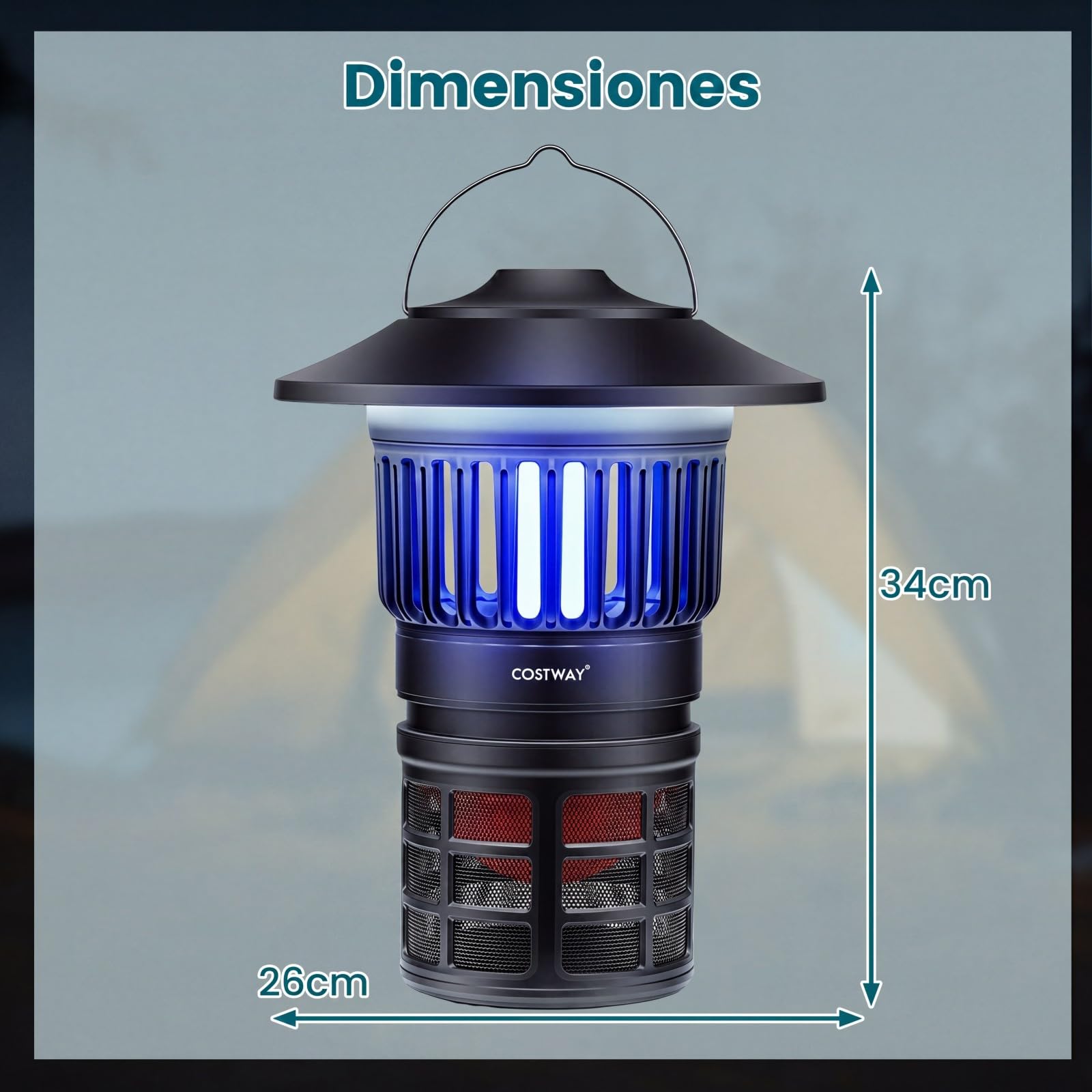 COSTWAY 2 en 1 Lámpara Antimosquitos Exterior, Mata Mosquitos Electrico con Luz de Vela, Ventilador, Batería Recargable de 2000 mAh y Cobertura de 100 m², Trampa para Insectos Moscas Interior