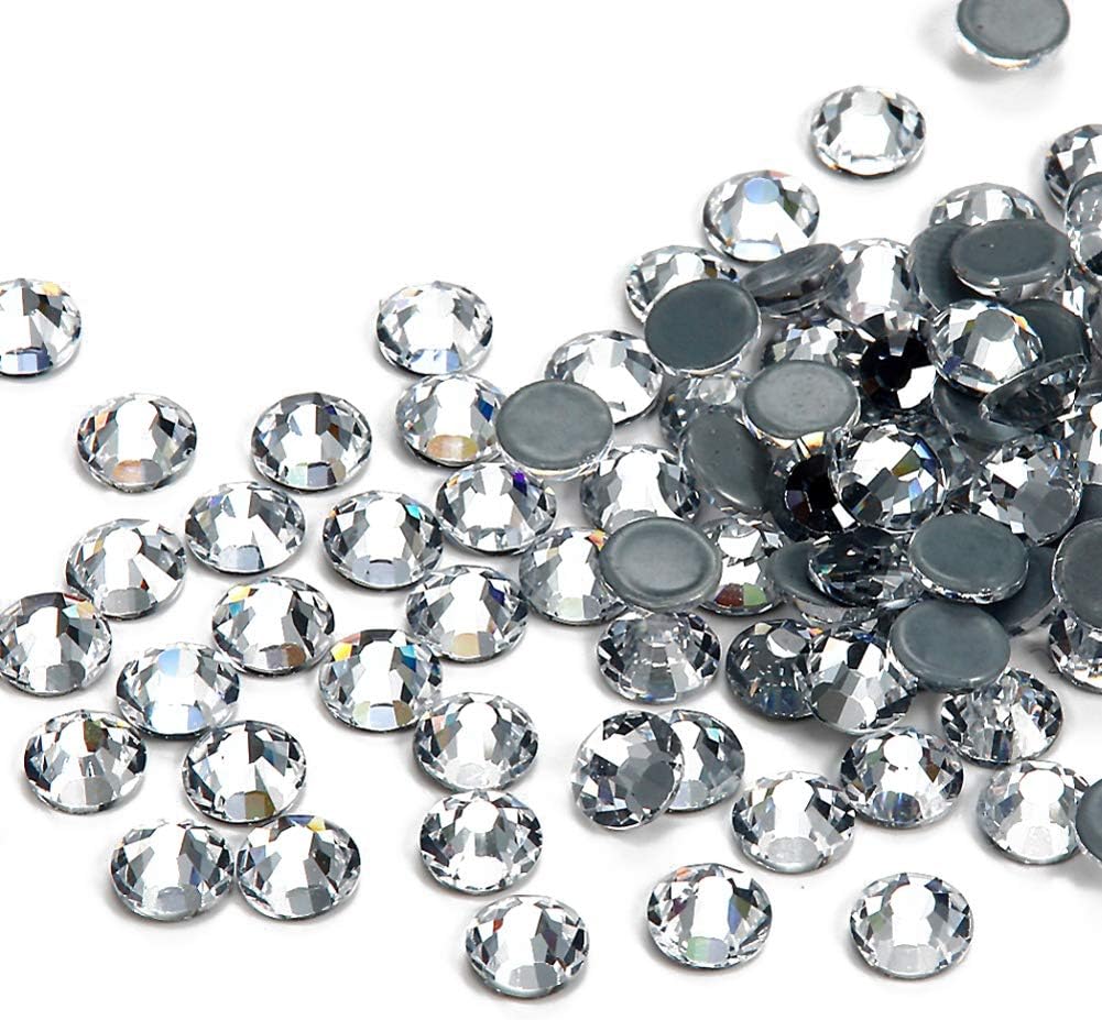 Dowarm Crystal Clear Hotfix Crystals, Hot Fix Rhinestones for Crafts Clothing, Flatback Glass Gems for Dance Costumes SS40 144 Pieces