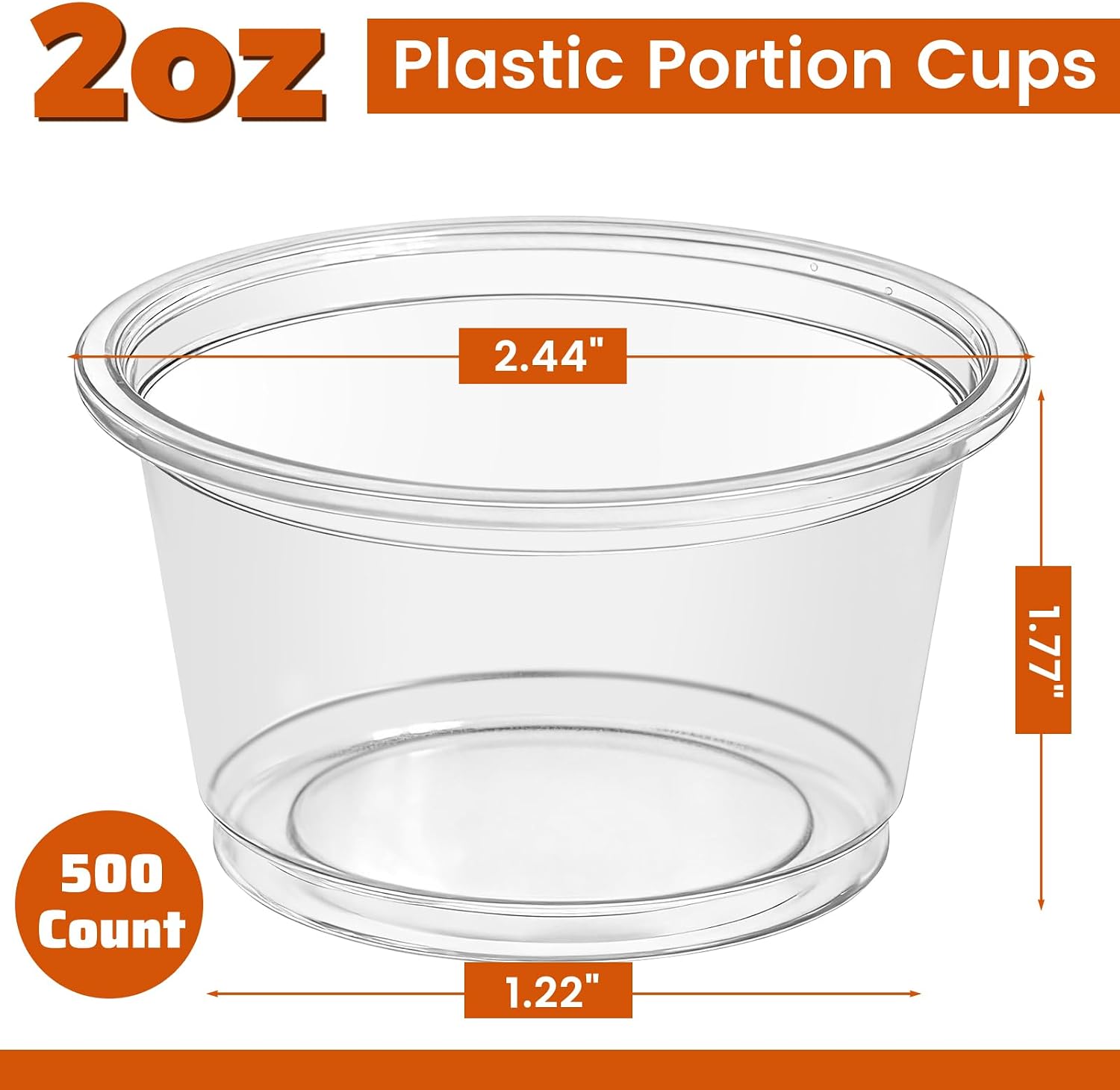 GGOLDMER 500 Count 2oz Plastic Portion Cups No Lids, Clear Condiment Cups | 2 oz Sauce Cups, Souffle Cups, Jello Shot Cups, Ideal for Meal Prep, Salad Dressing, Portion Control, Sample, Medicine