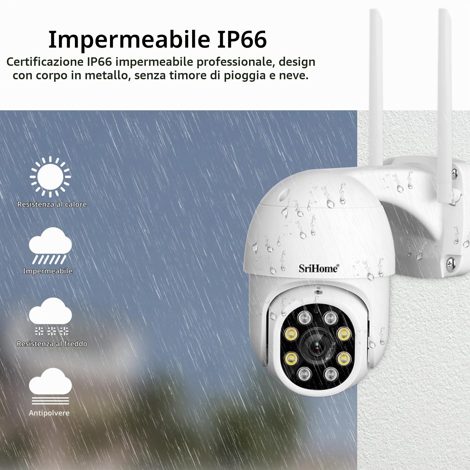 SriHome Telecamera di sorveglianza di sicurezz, Vediocamera 1080P WiFi IP PTZ Camera, Inseguimento automatico del movimento
