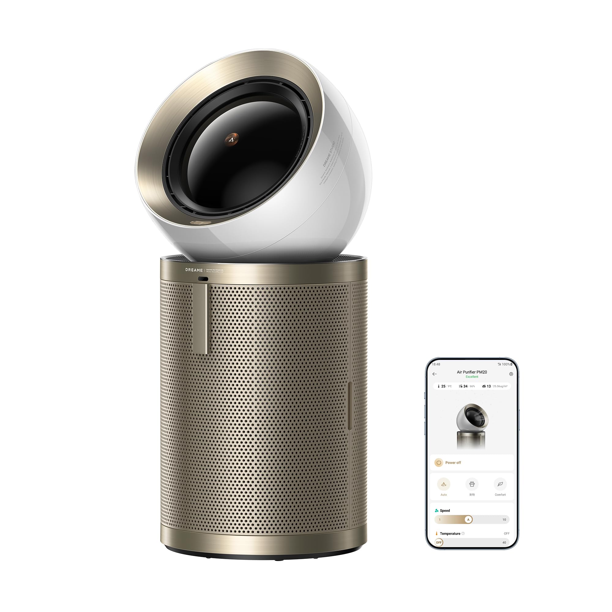 DREAME PM20 AirPursue Purificatore con Tecnologia Enviro Detect, Tecnologia di Modulazione a Doppio Flusso, Riscaldamento Rapido in 3 Secondi, Tecnologia di Filtrazione ed Eliminazione Multistrato