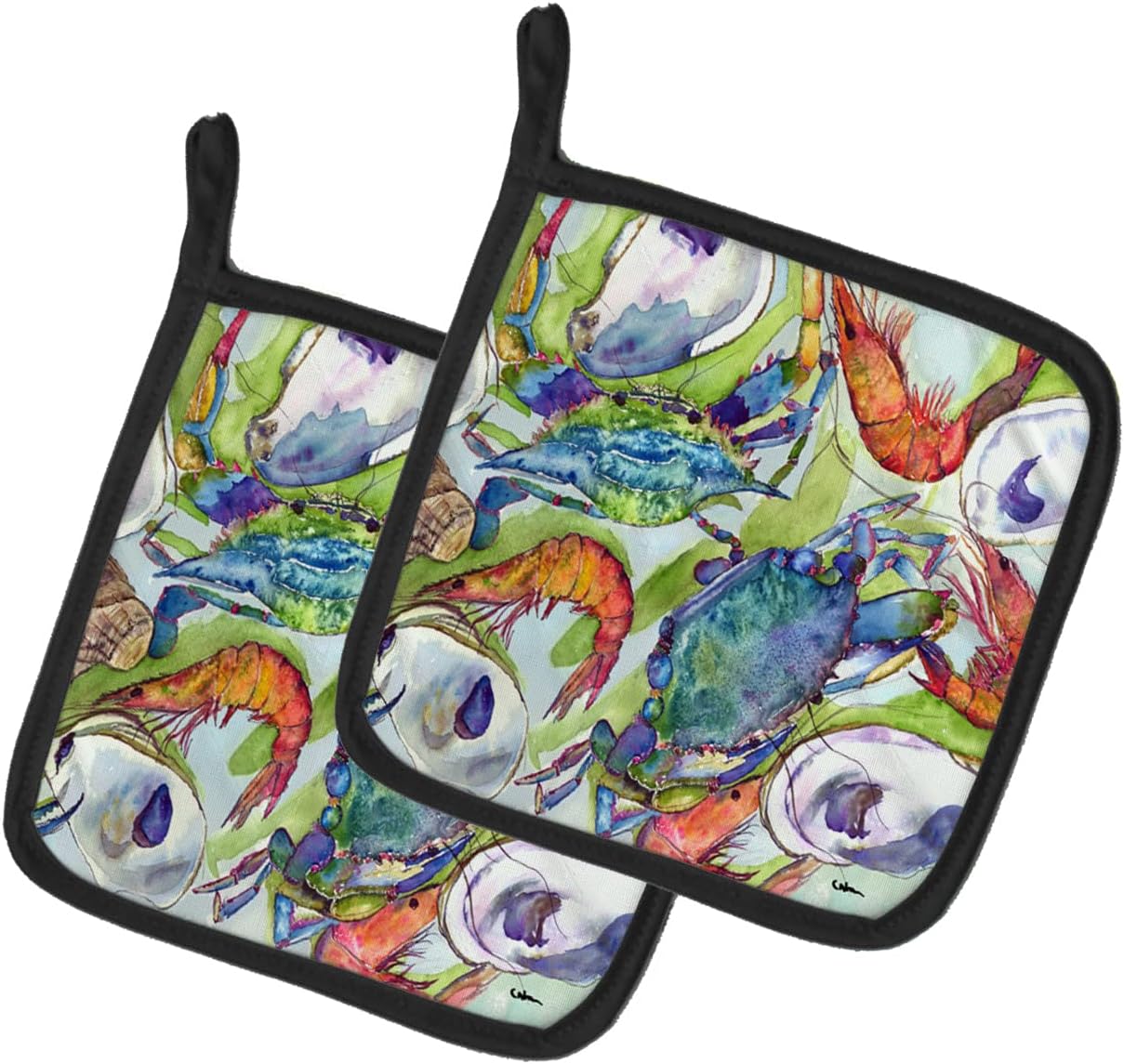 Caroline's Treasures 8547PTHD Crab Pair of Pot Holders Kitchen Heat Resistant Pot Holders Sets Oven Hot Pads for Cooking Baking BBQ, 7 1/2 x 7 1/2