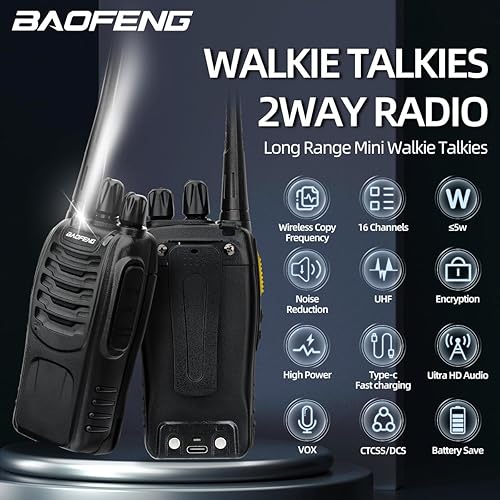 Miniatura 5 de Baofeng Walkie Talkies de largo alcance para adultos con auriculares, Walkie Talkie recargable, radio bidireccional cifrada de mano Walky Talky con