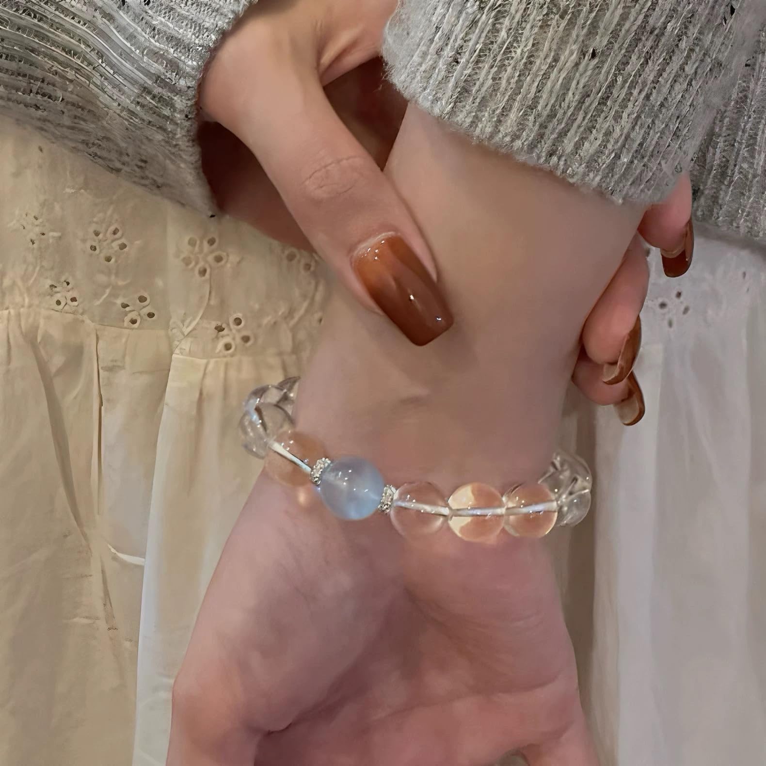 Natural Pulsera Elastico Cuentas Pulsera De Cristal Blanco Aguamarina Natural Para Mujer Un Regalo Ideal Para San Valentín Para Tu Novia 12mm