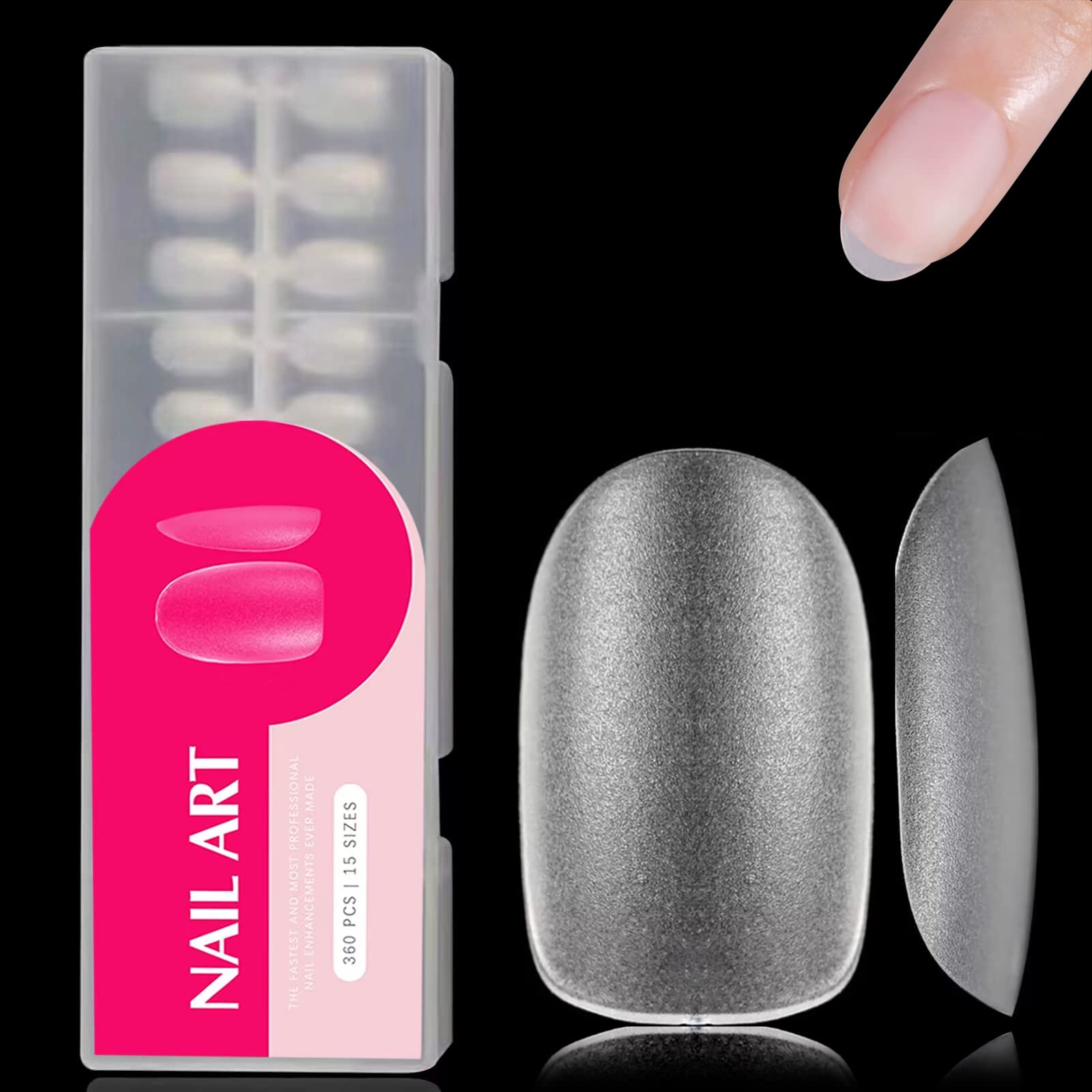 360 Piezas Uñas Postizas,Tips Uñas Cortas Transparentes,Tip Uñas Acrilicas,Uñas de Nail Tips Cobertura Total,15 tamaños,para Salón y Uso Doméstico(óvalo）